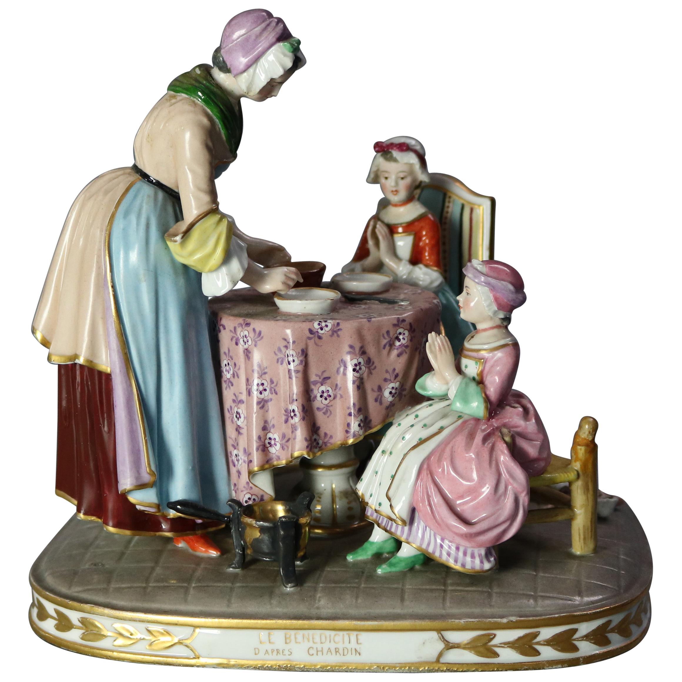Antique German Meissen Porcelain Figural Grouping, Le Benedictine, 19th Century
