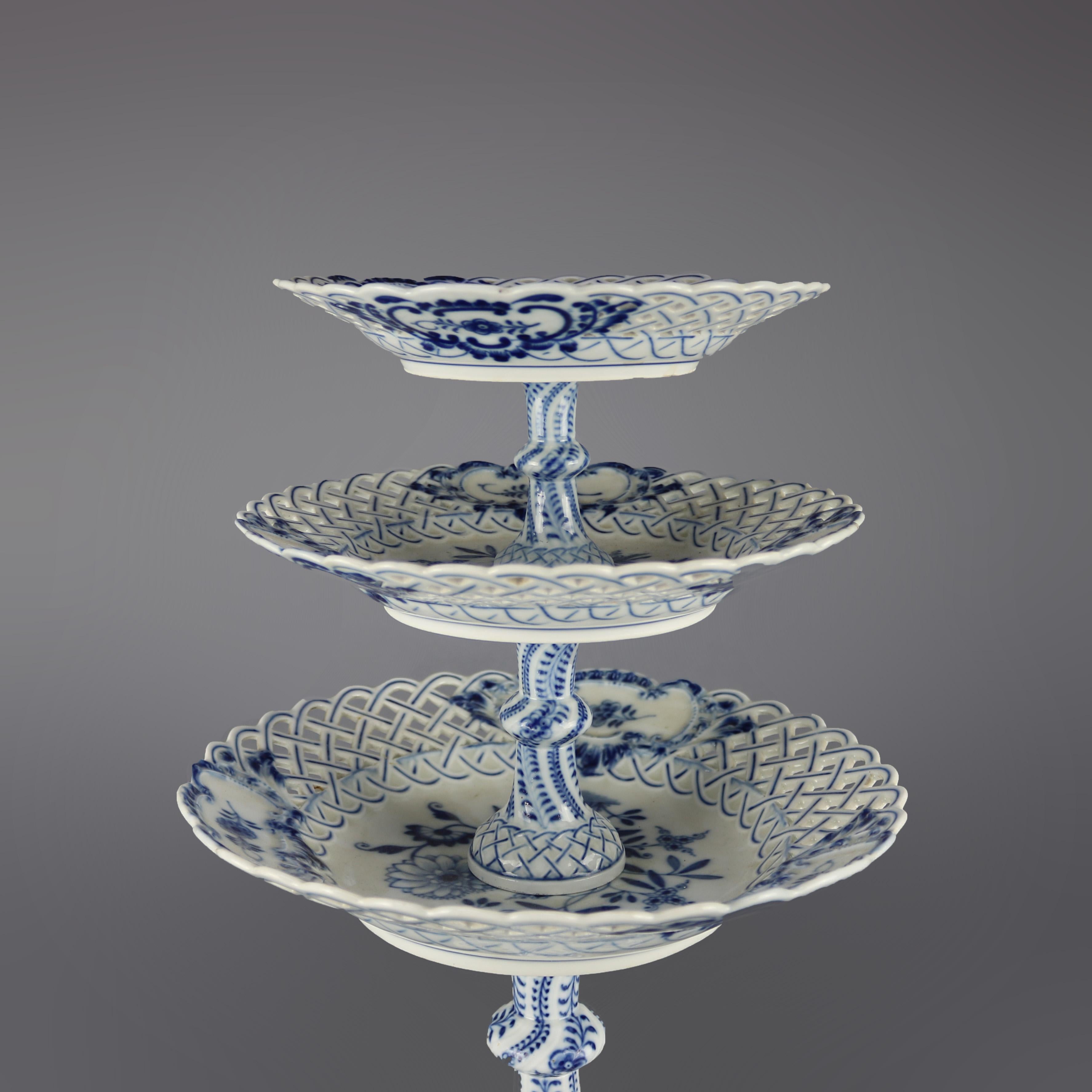20th Century Antique German Meissen Porcelain Reticulated and Tiered Serving Tray, circa 1900