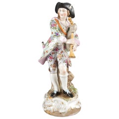 Ancienne figurine de corbeille à sac de l
école allemande de Meissen, peinte et dorée à la main en porcelaine