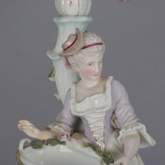 Antique German Meissen School Hand Painted Figural Porcelain Candelabra