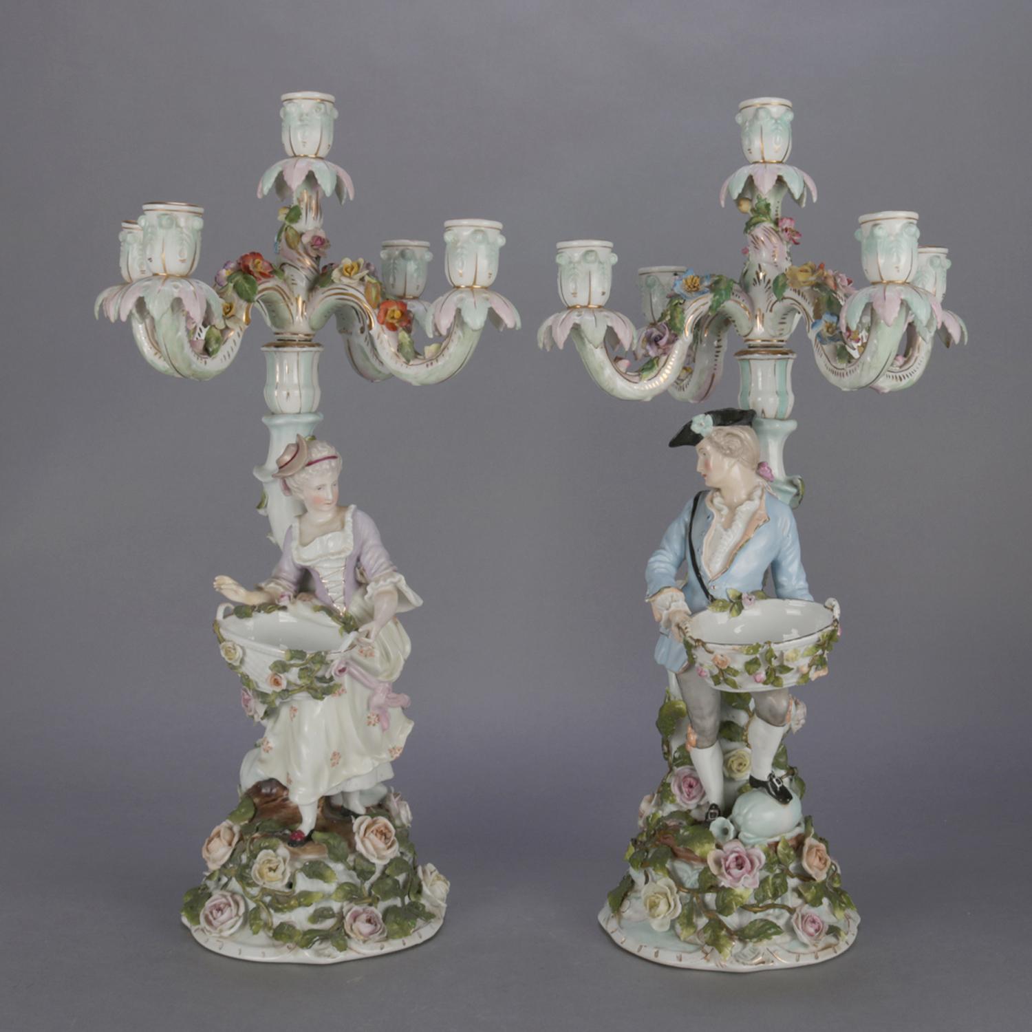 Antique German Meissen School Hand Painted Figural Porcelain Candelabra 2