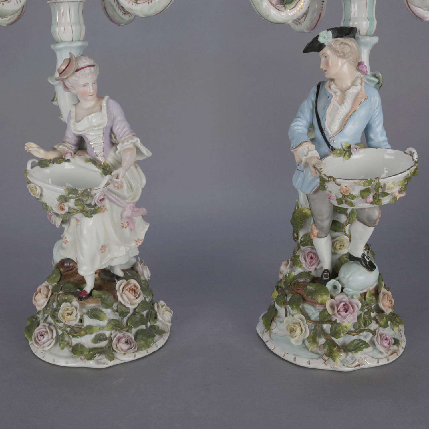 Antique German Meissen School Hand Painted Figural Porcelain Candelabra 3