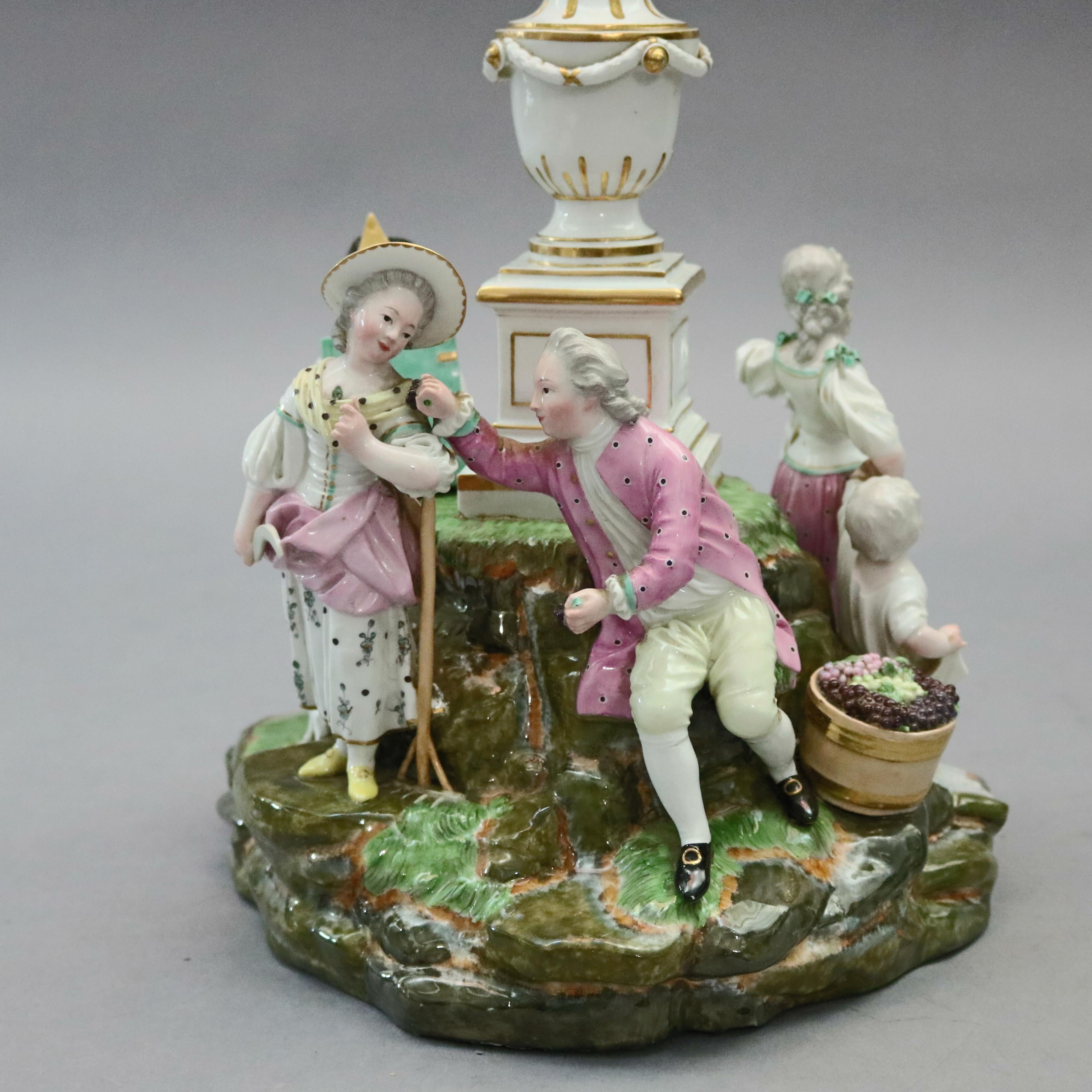 Hand-Painted Antique German Meissen School Hand Painted Porcelain Figural Grouping circa 1880