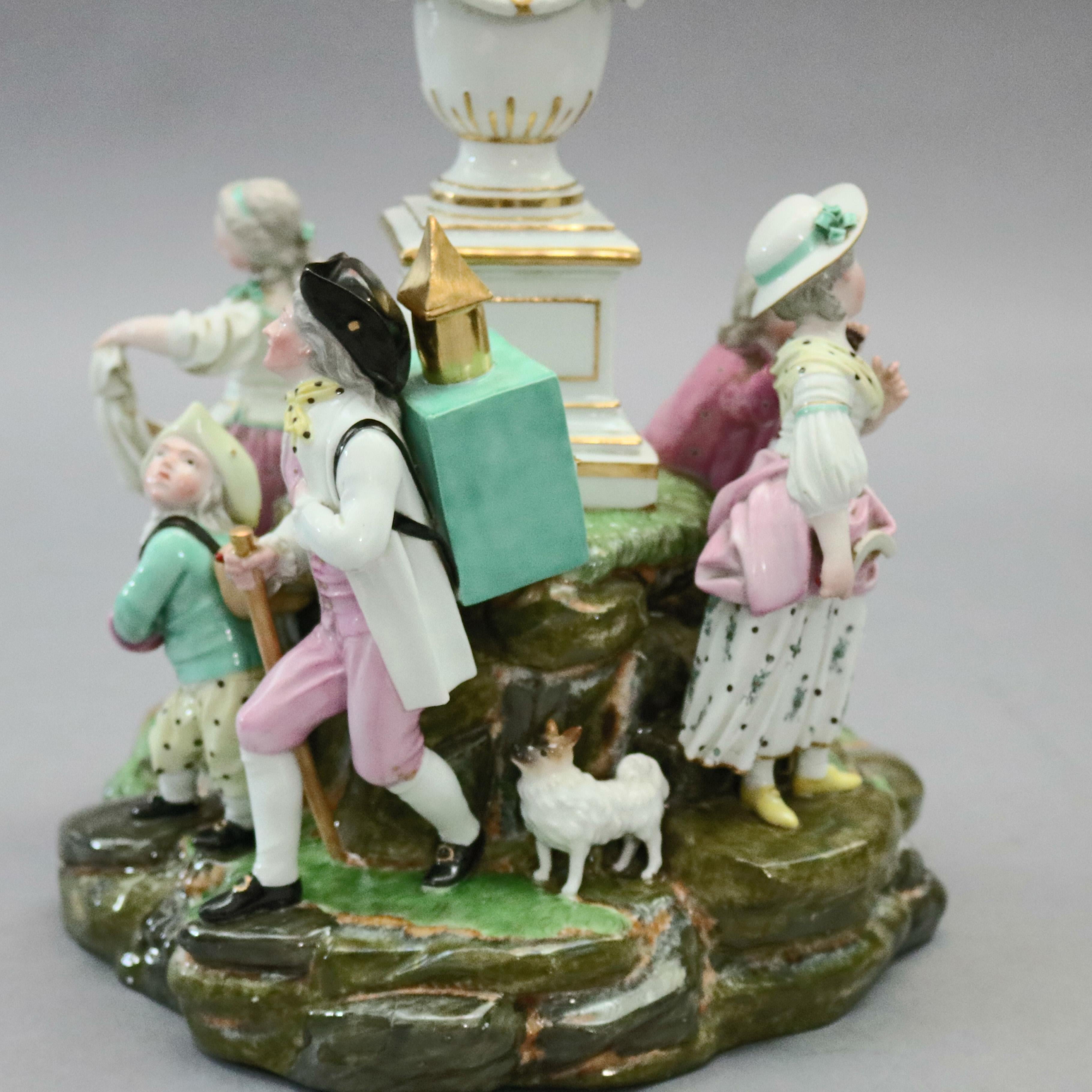 Antique German Meissen School Hand Painted Porcelain Figural Grouping circa 1880 In Good Condition In Big Flats, NY