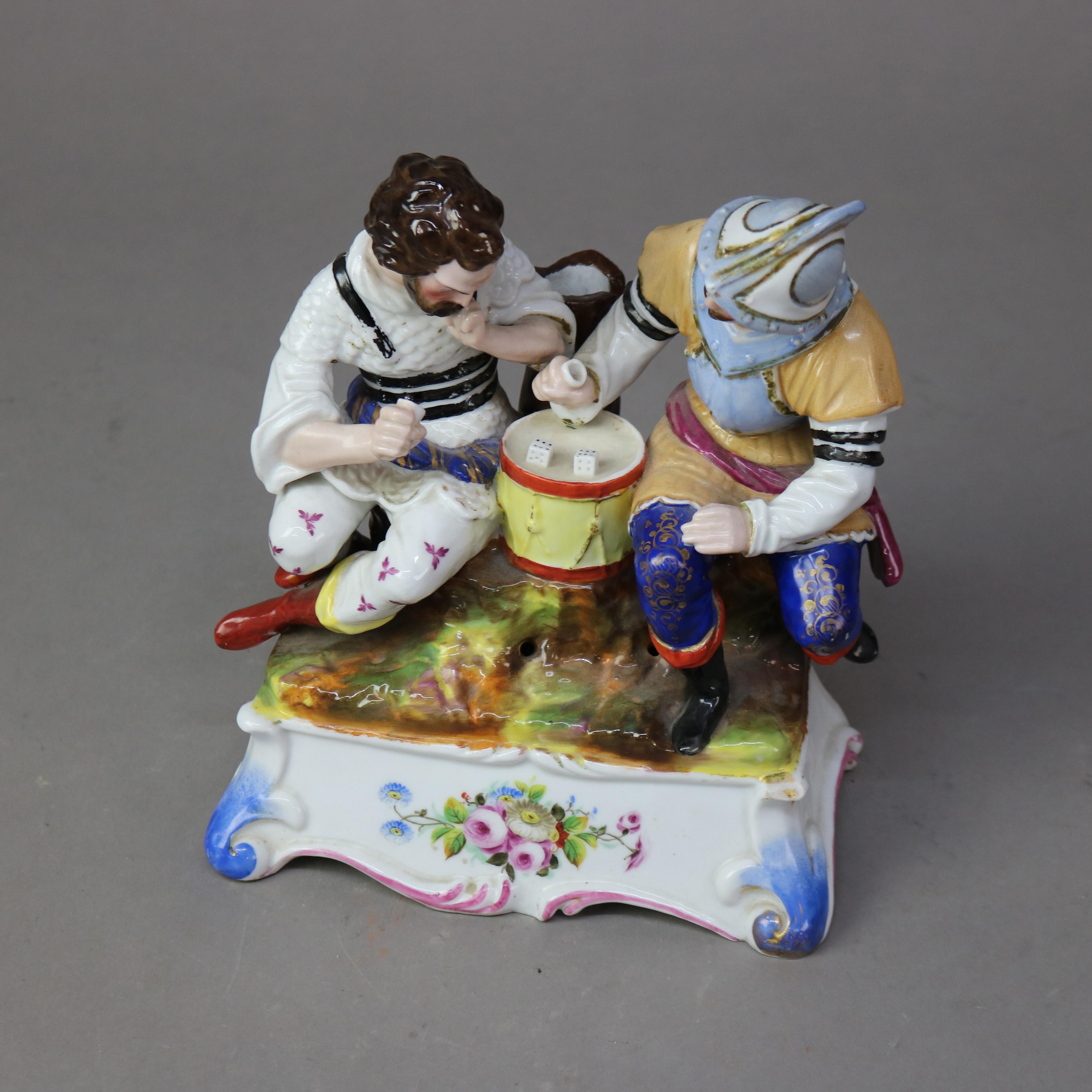 Antike deutsche Meissener Schule Porzellan Würfelwerfer Figural Candle Stand C1890

Maße - 9 1/4