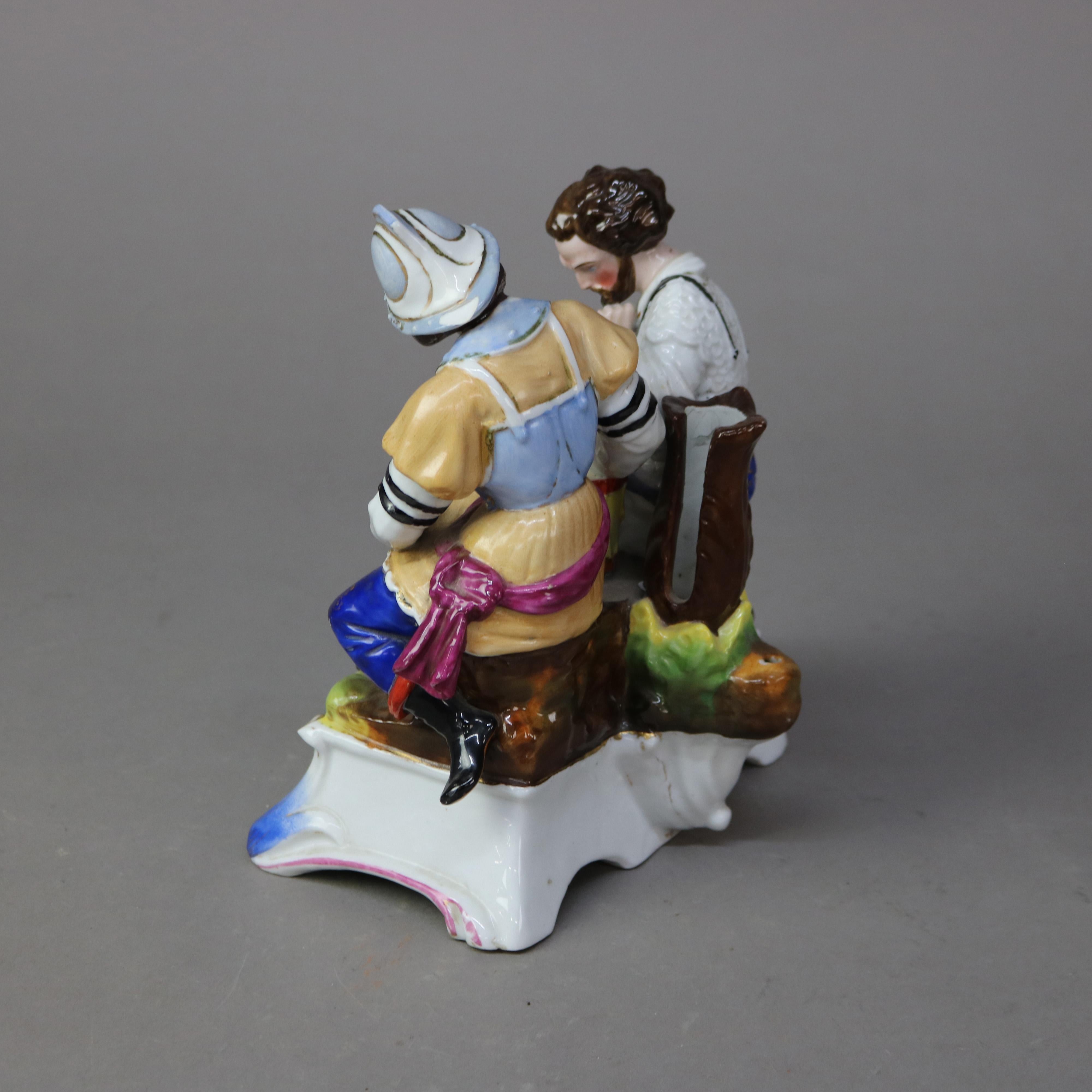 Antike deutsche Meissener Schule Porzellan Würfelwerfer Figural Candle Stand C1890 (19. Jahrhundert) im Angebot