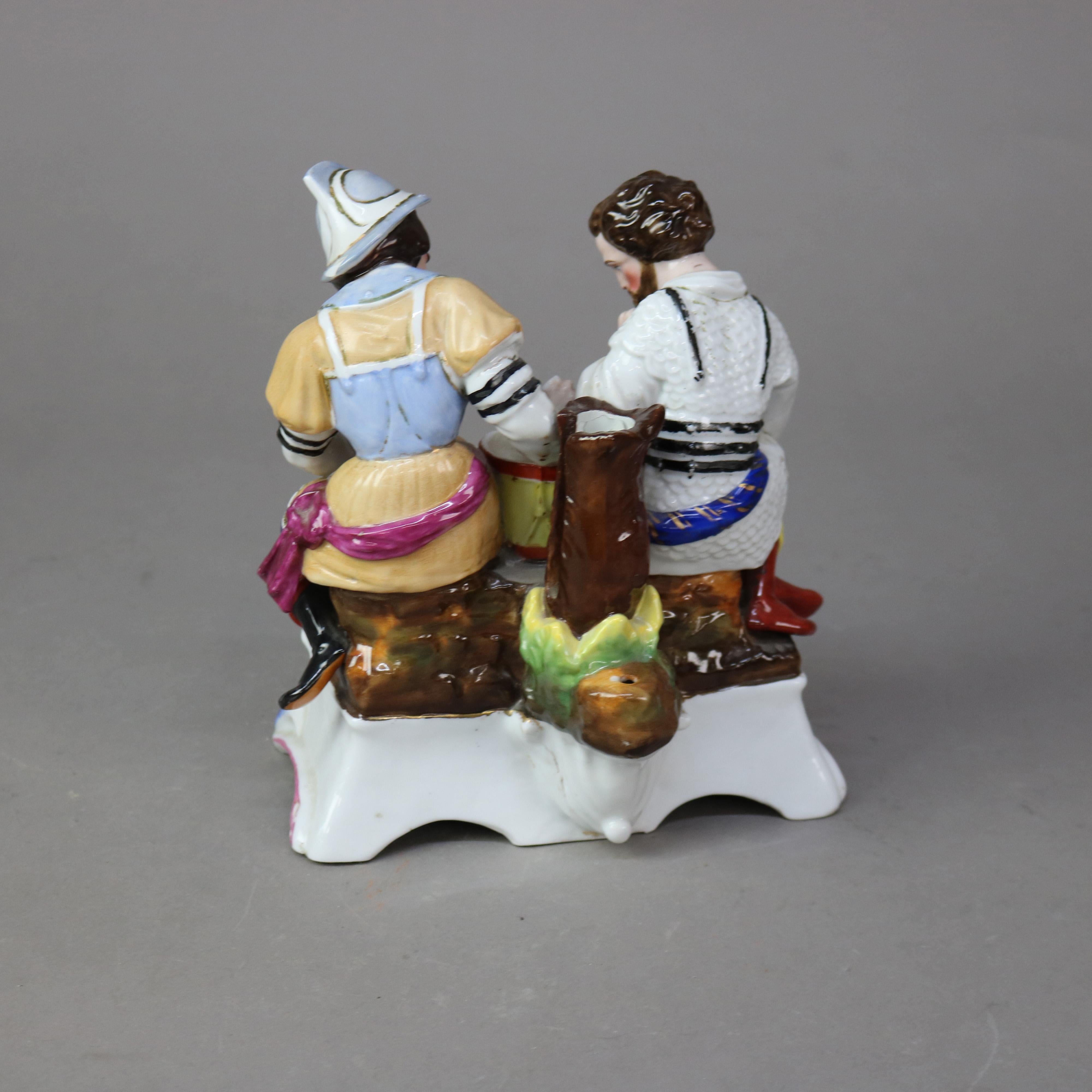 Antike deutsche Meissener Schule Porzellan Würfelwerfer Figural Candle Stand C1890 im Angebot 2