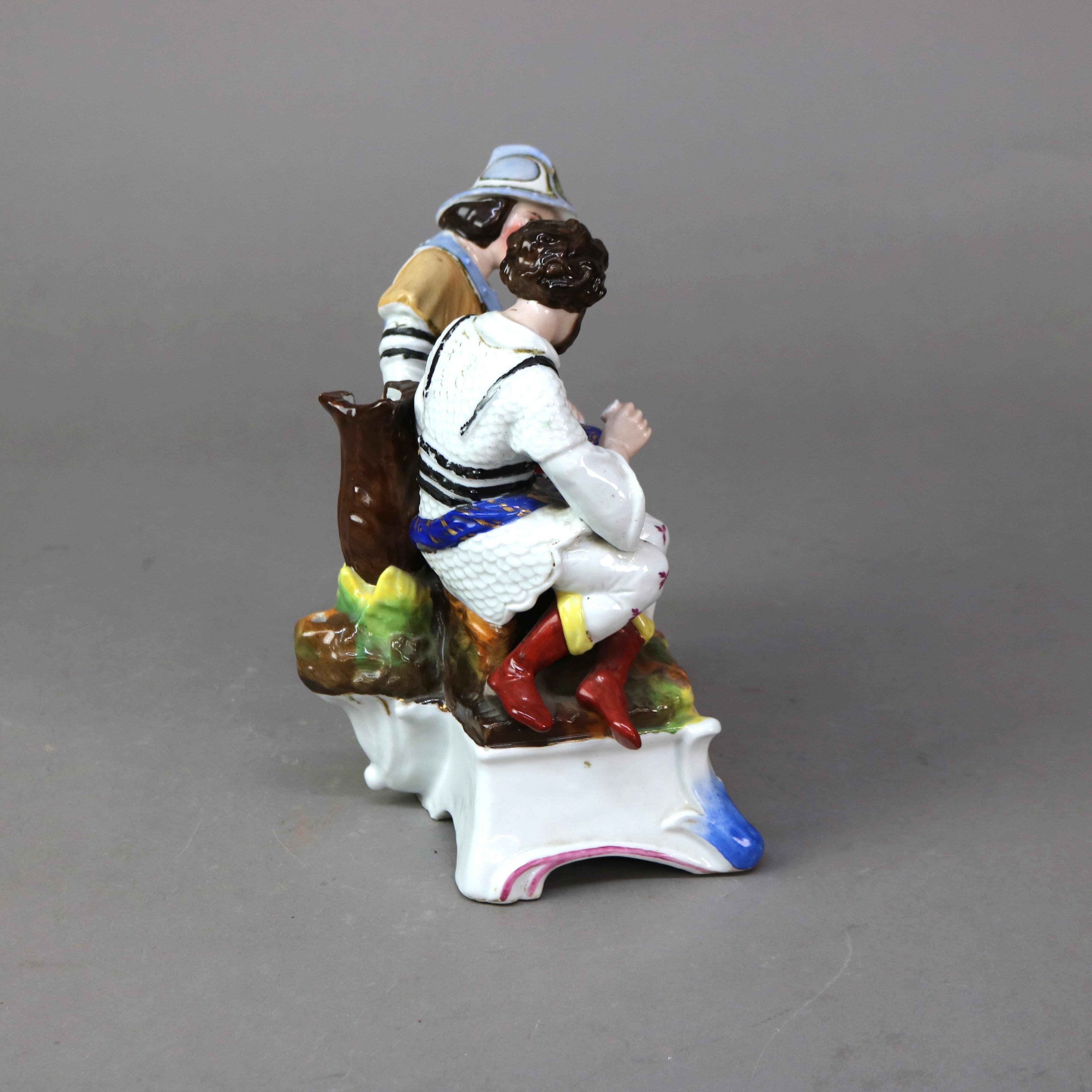 Antike deutsche Meissener Schule Porzellan Würfelwerfer Figural Candle Stand C1890 im Angebot 4