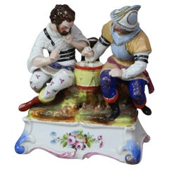 Antique German Meissen Porcelain Dice Throwers Figural Candle Stand C1890