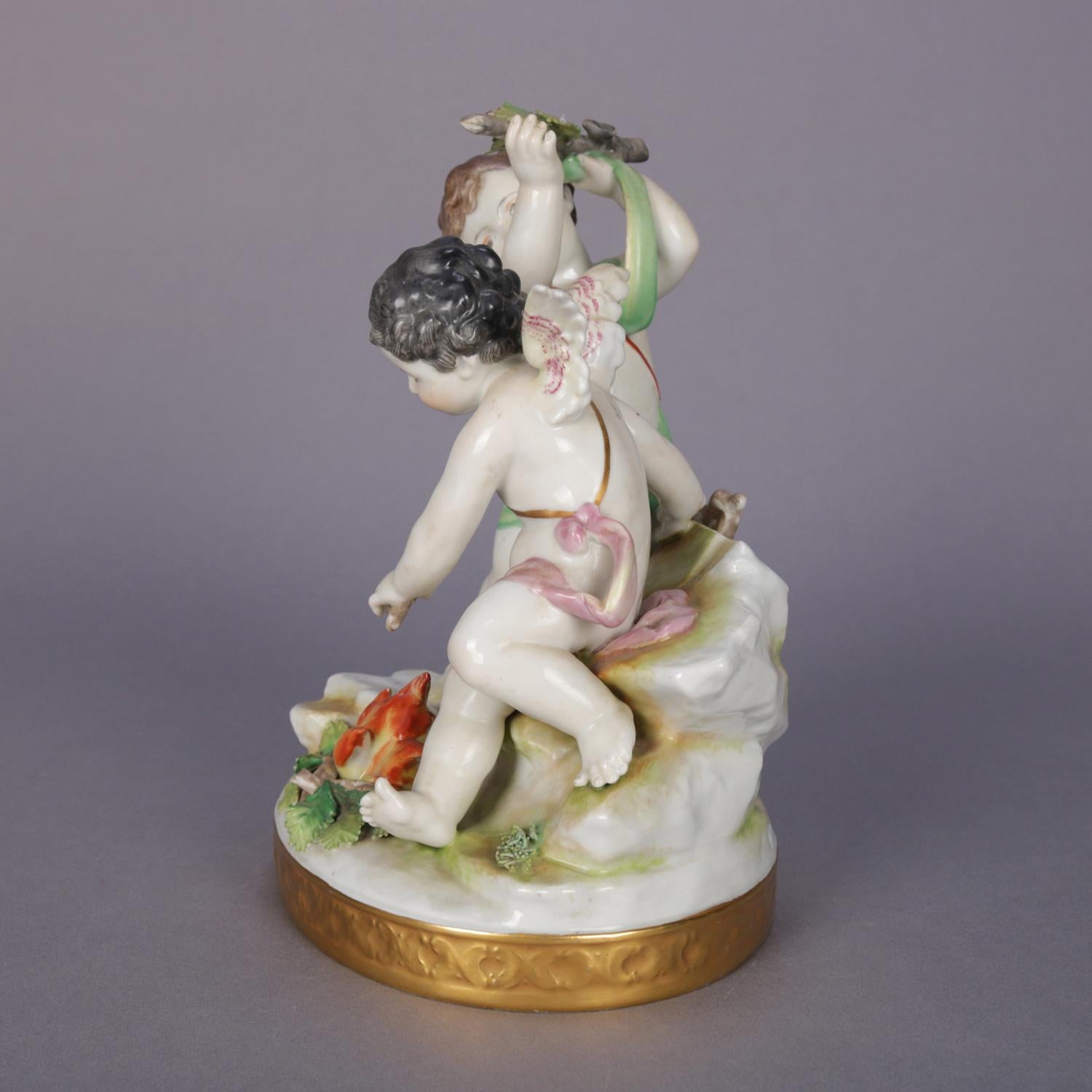 Hand-Painted Antique German Meissen School Porcelain Figural Group, Classical Cherubs