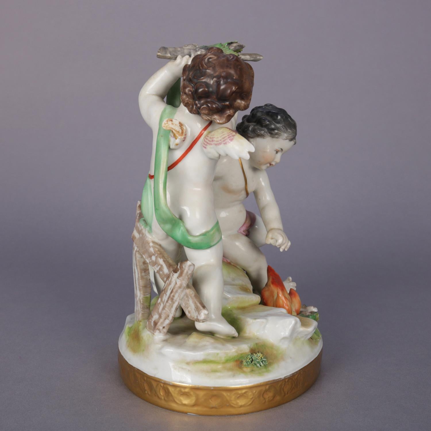 19th Century Antique German Meissen School Porcelain Figural Group, Classical Cherubs