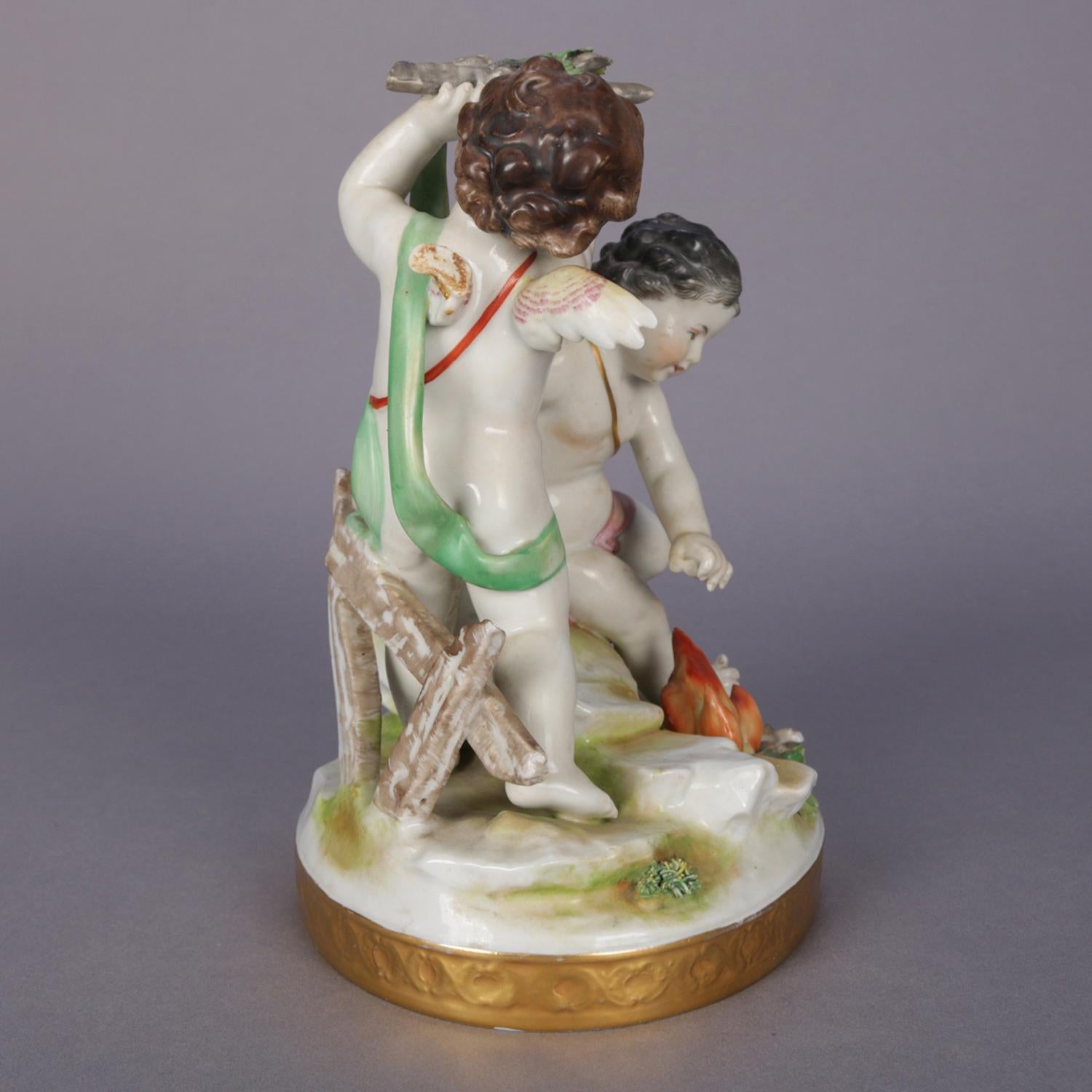 Antique German Meissen School Porcelain Figural Group, Classical Cherubs 1