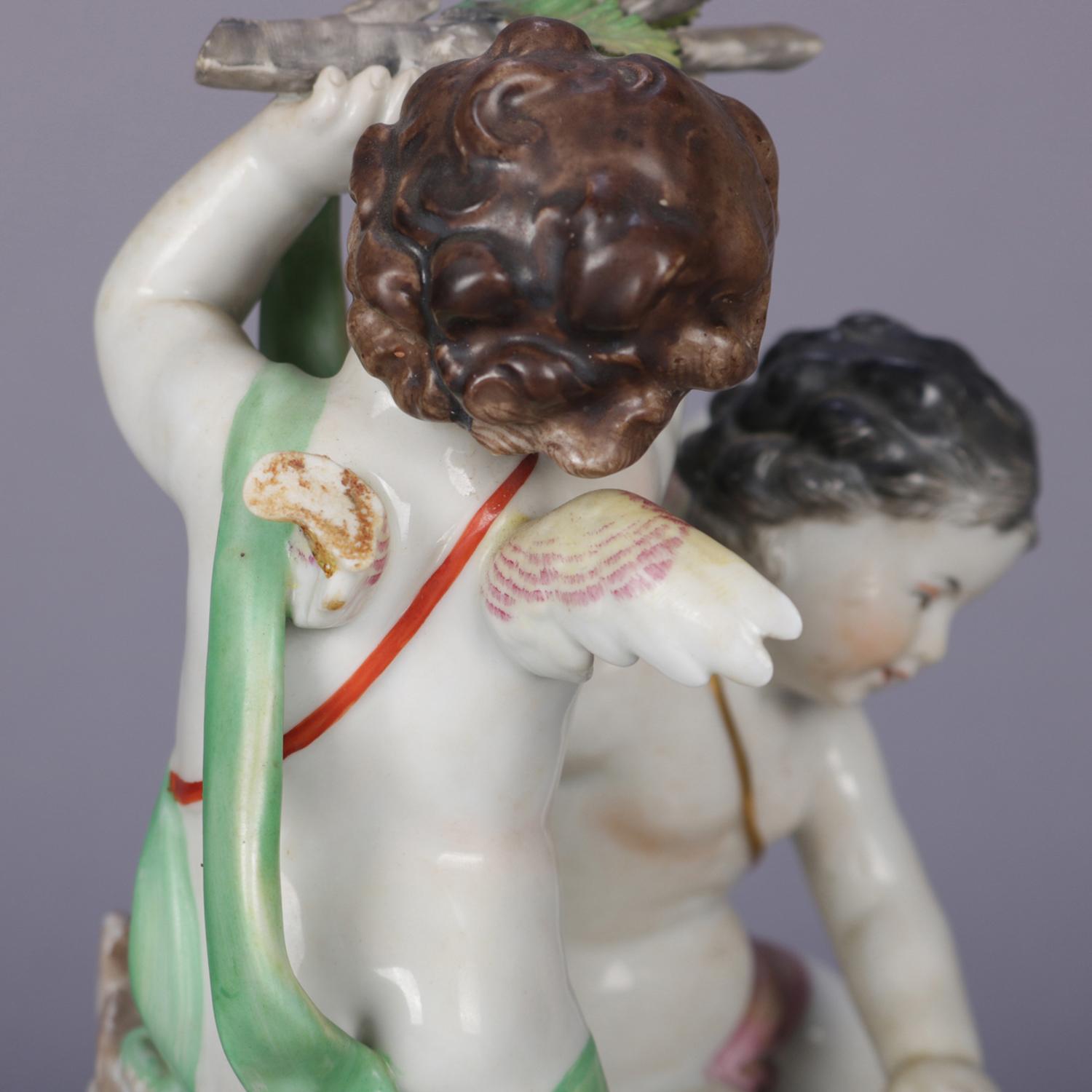 Antique German Meissen School Porcelain Figural Group, Classical Cherubs 2