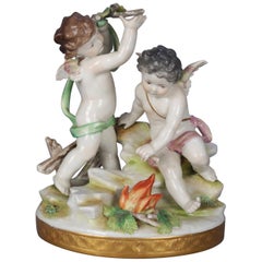 Antique German Meissen School Porcelain Figural Group, Classical Cherubs