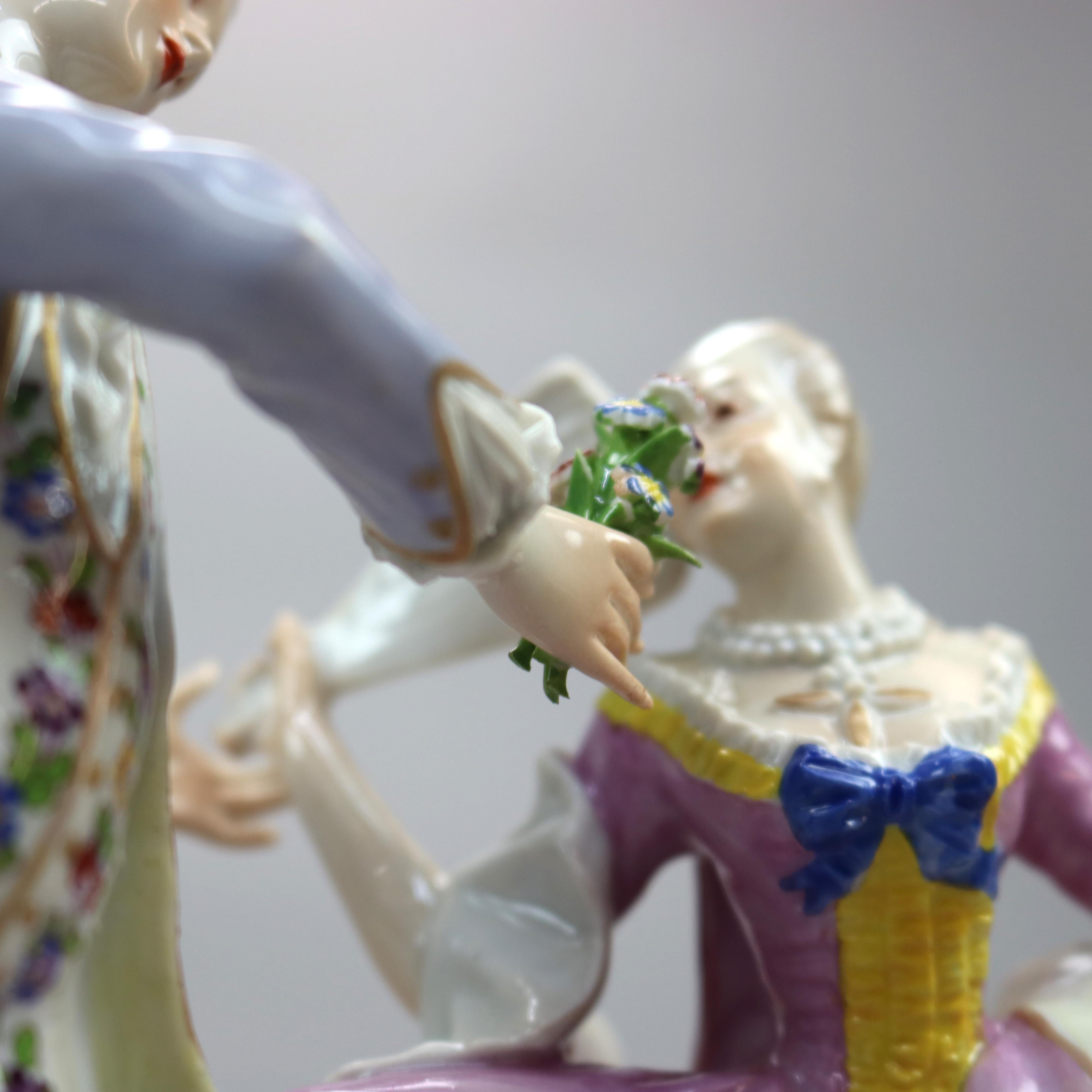 Antique German Meissen School Porcelain Figural Group, Courting Scene, 20th C 5
