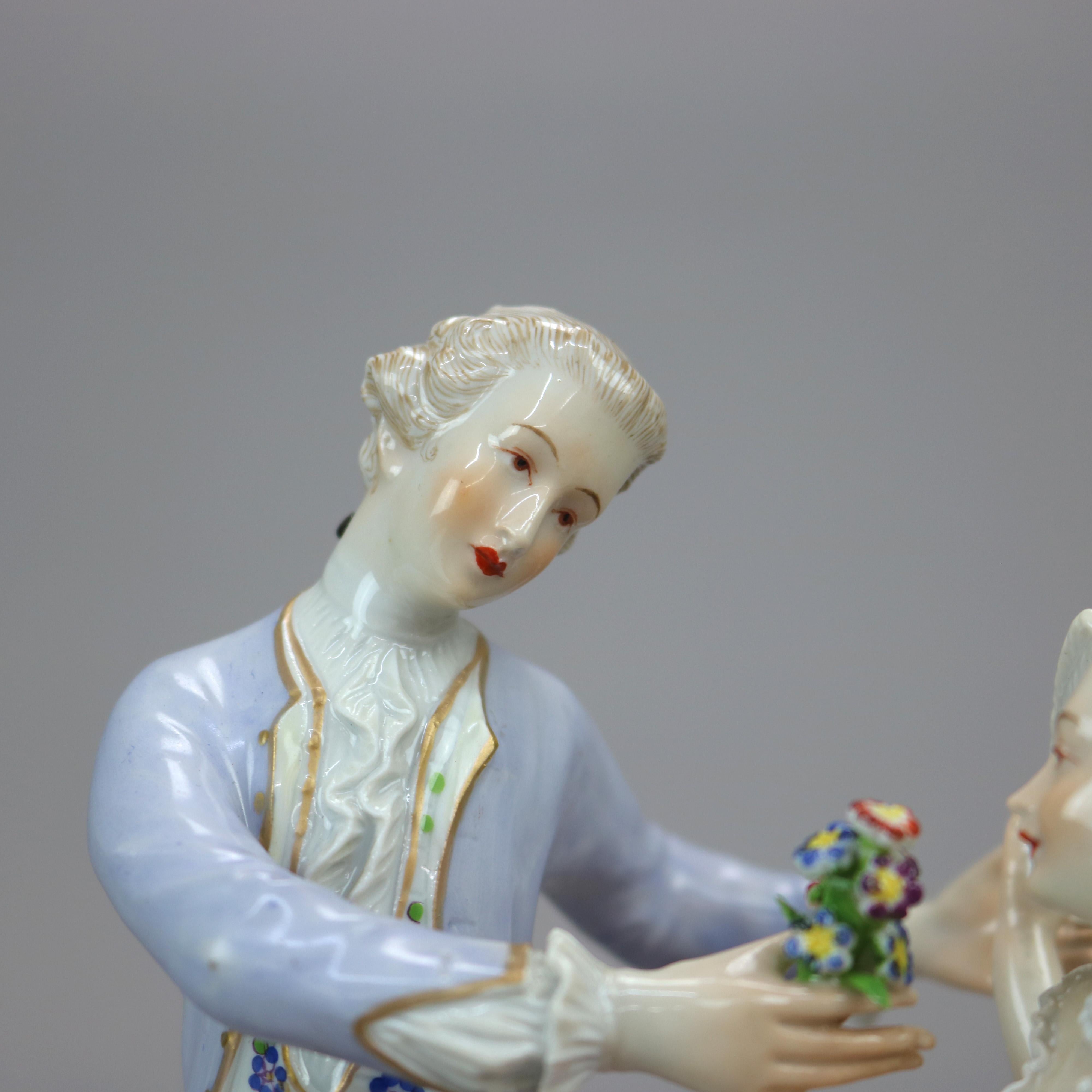 Antique German Meissen School Porcelain Figural Group, Courting Scene, 20th C 6