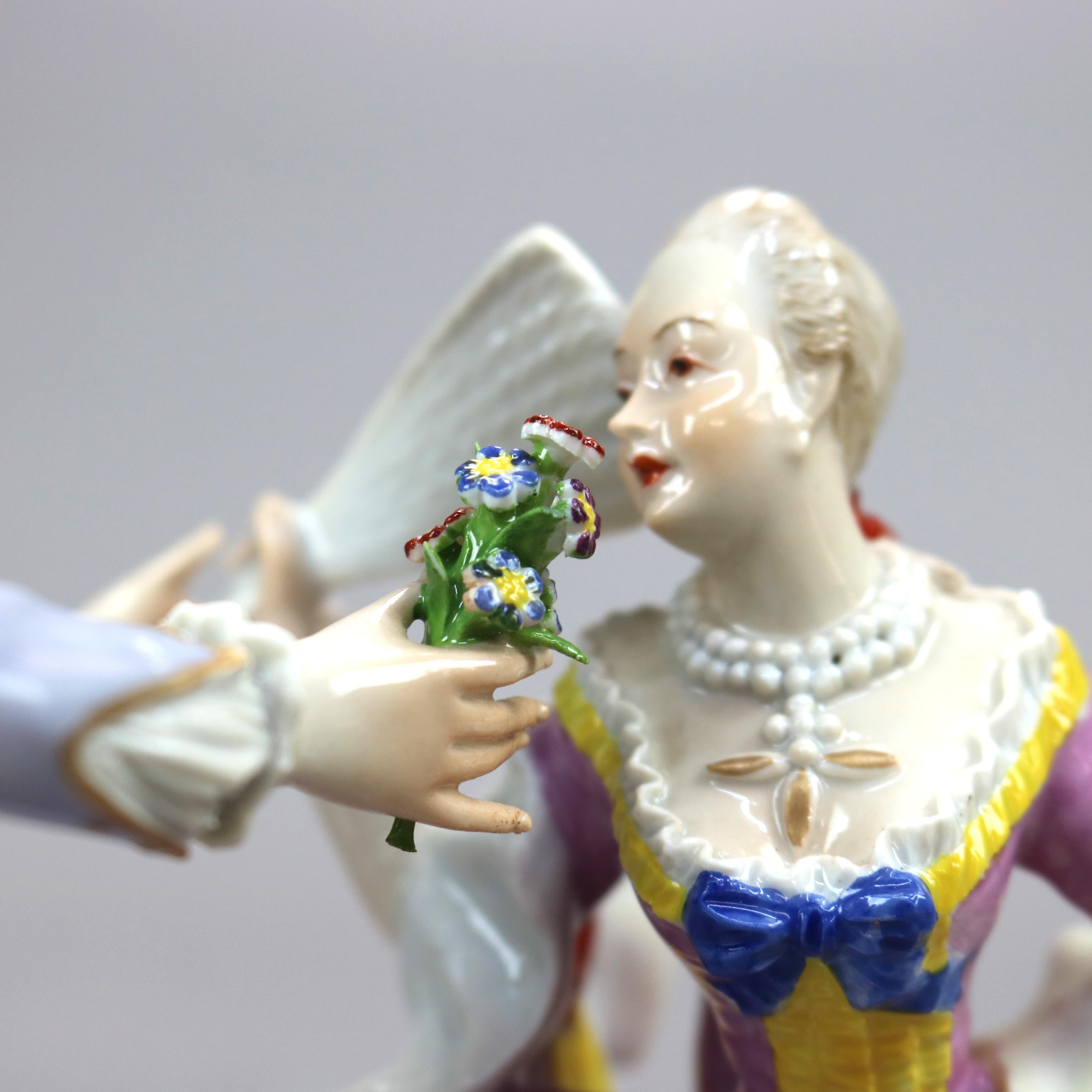 Antique German Meissen School Porcelain Figural Group, Courting Scene, 20th C 7