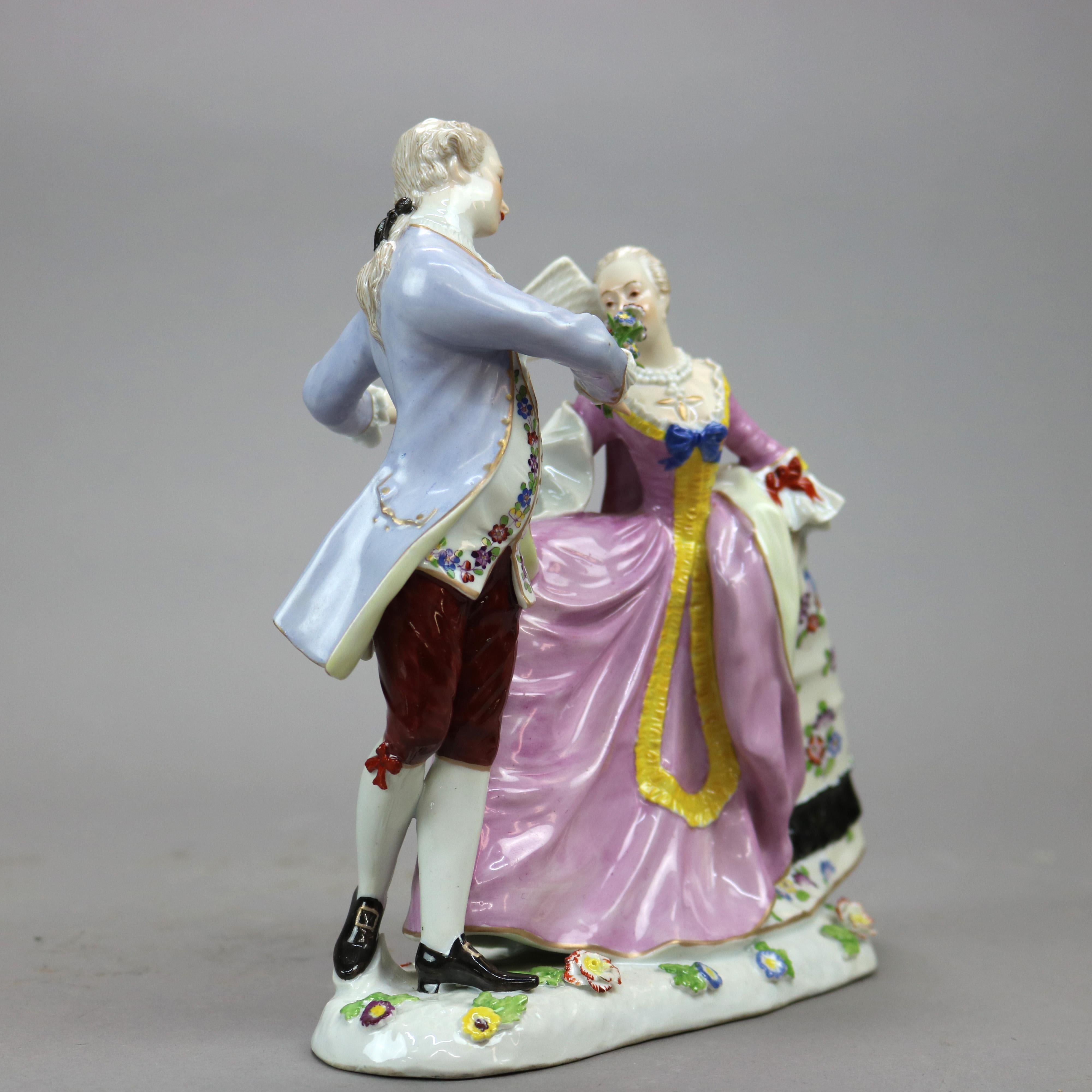 Antique German Meissen School Porcelain Figural Group, Courting Scene, 20th C In Good Condition In Big Flats, NY