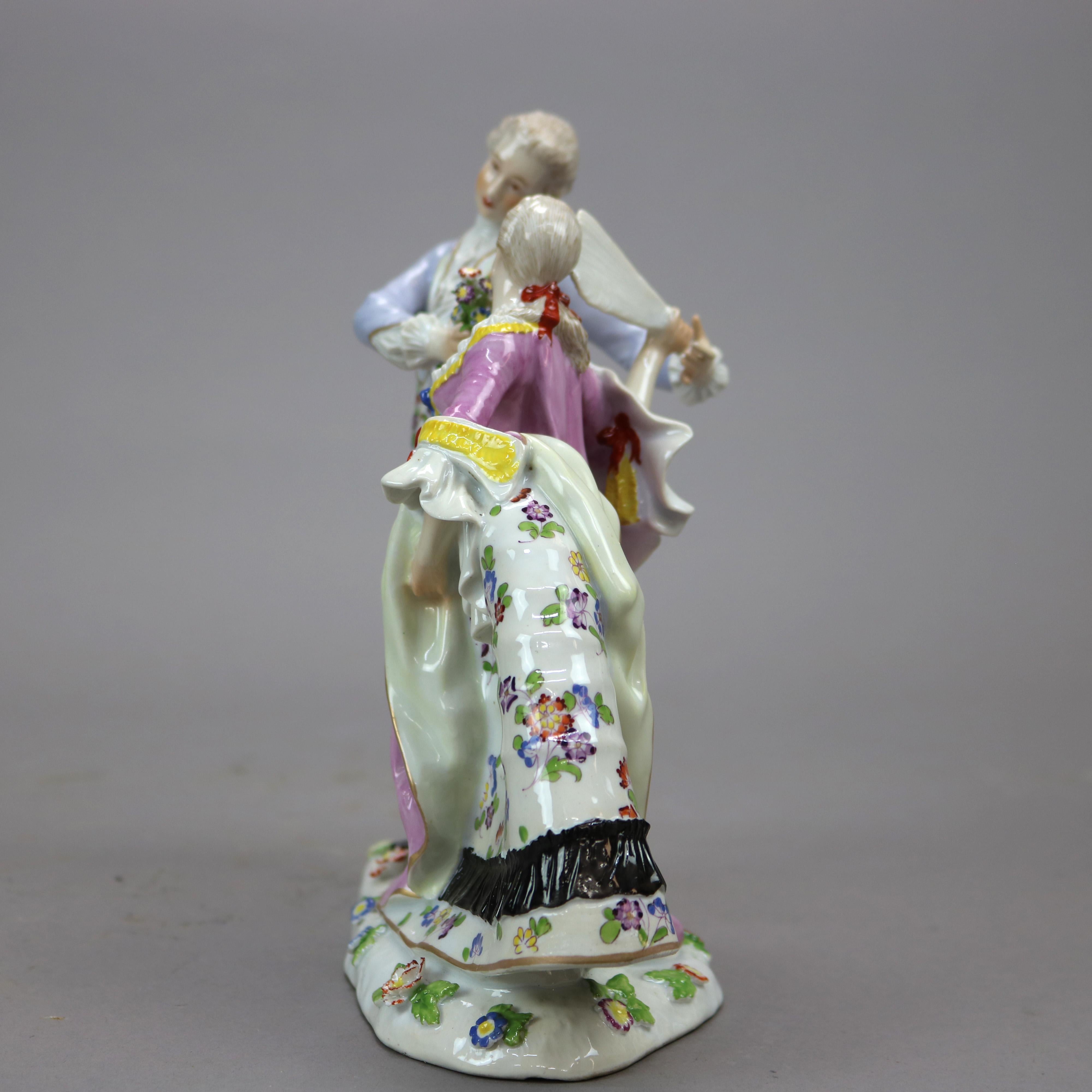 Antique German Meissen School Porcelain Figural Group, Courting Scene, 20th C 1