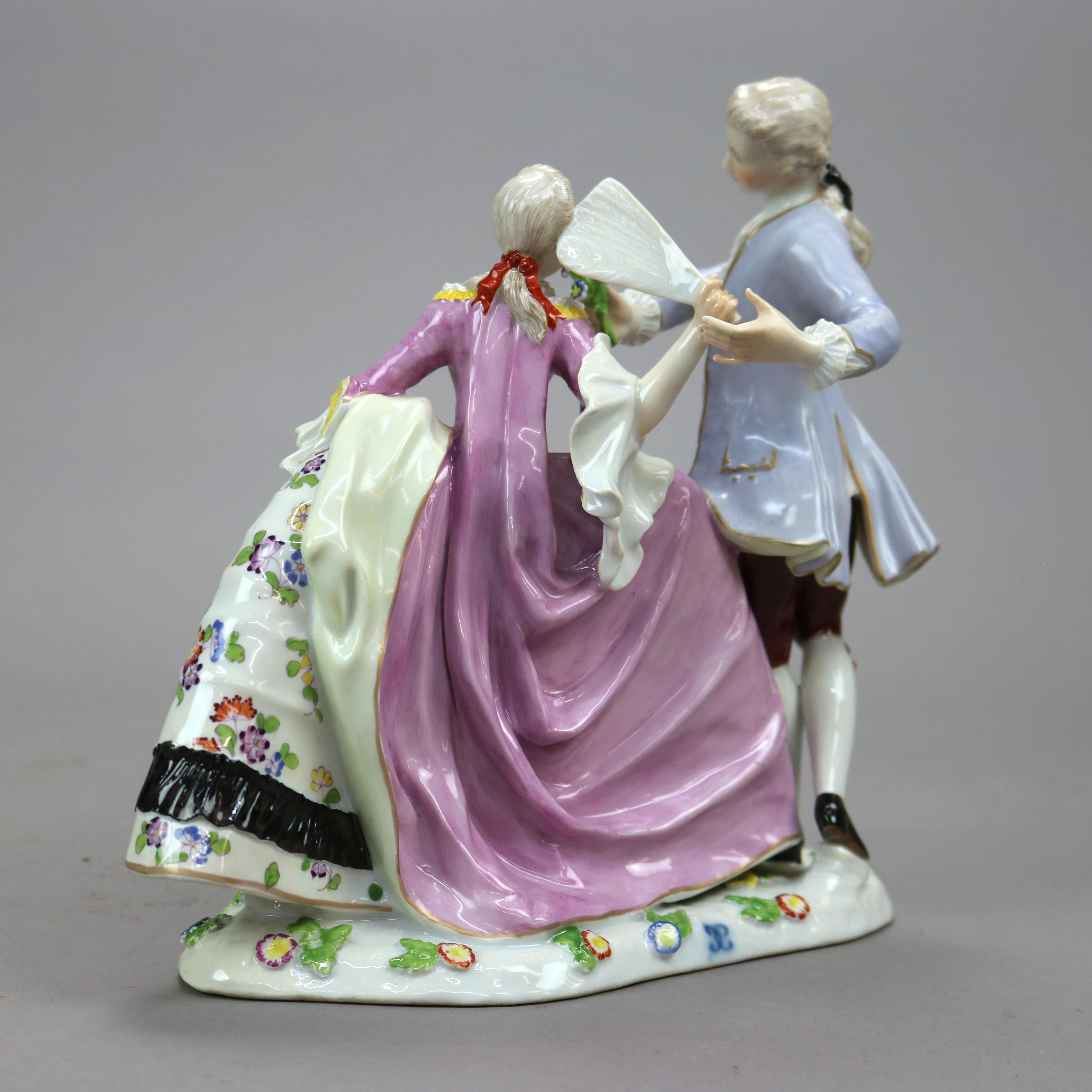 Antique German Meissen School Porcelain Figural Group, Courting Scene, 20th C 3