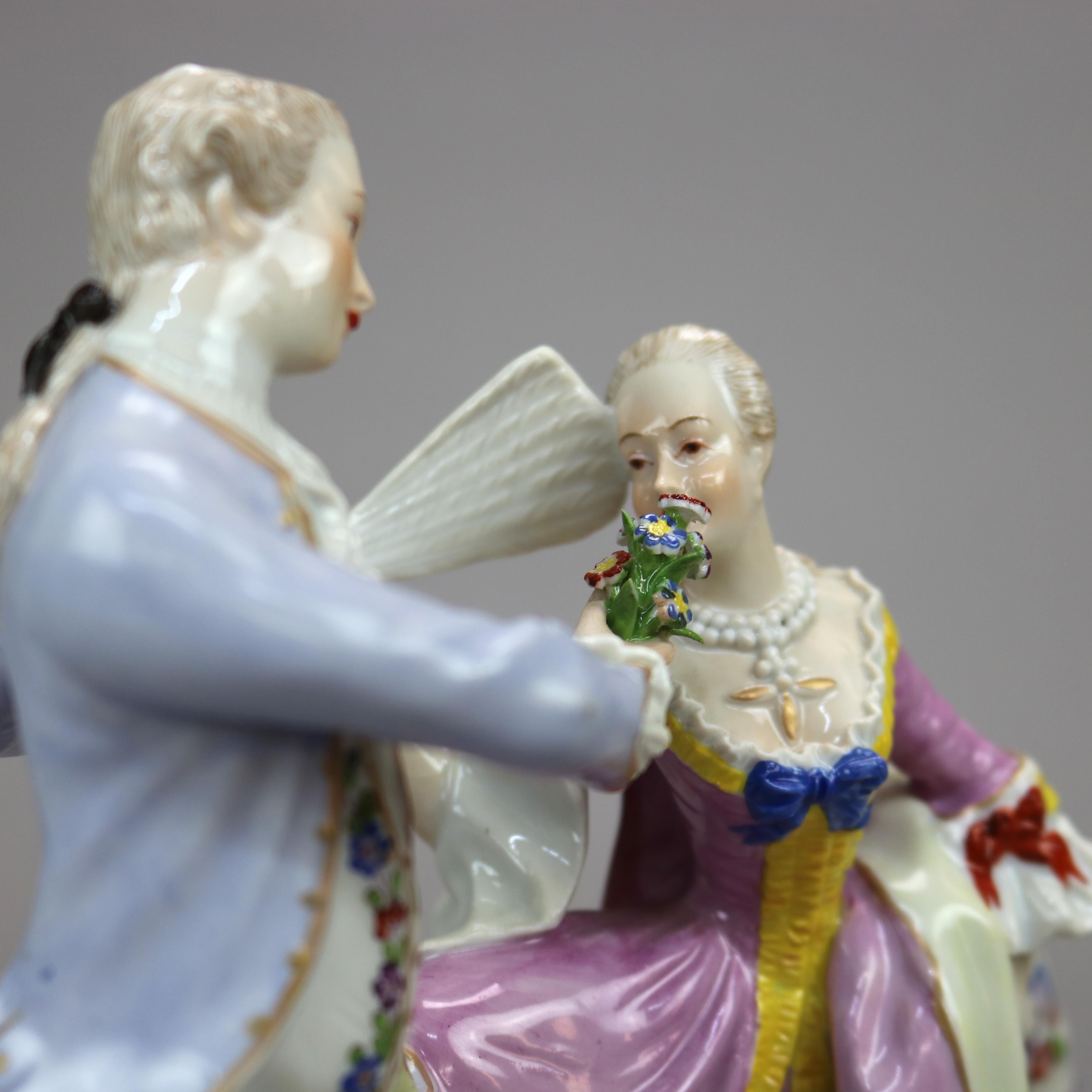 Antique German Meissen School Porcelain Figural Group, Courting Scene, 20th C 4