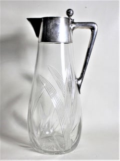 Antique German Military Cut Crystal & Continental Silver Presentation Claret Jug