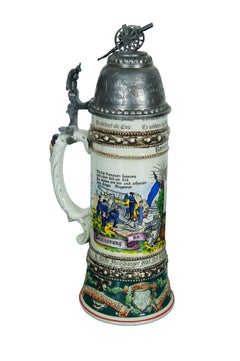 Antique German Military WWI Reservist Artillery Porcelain Beer Stein 1912-1914