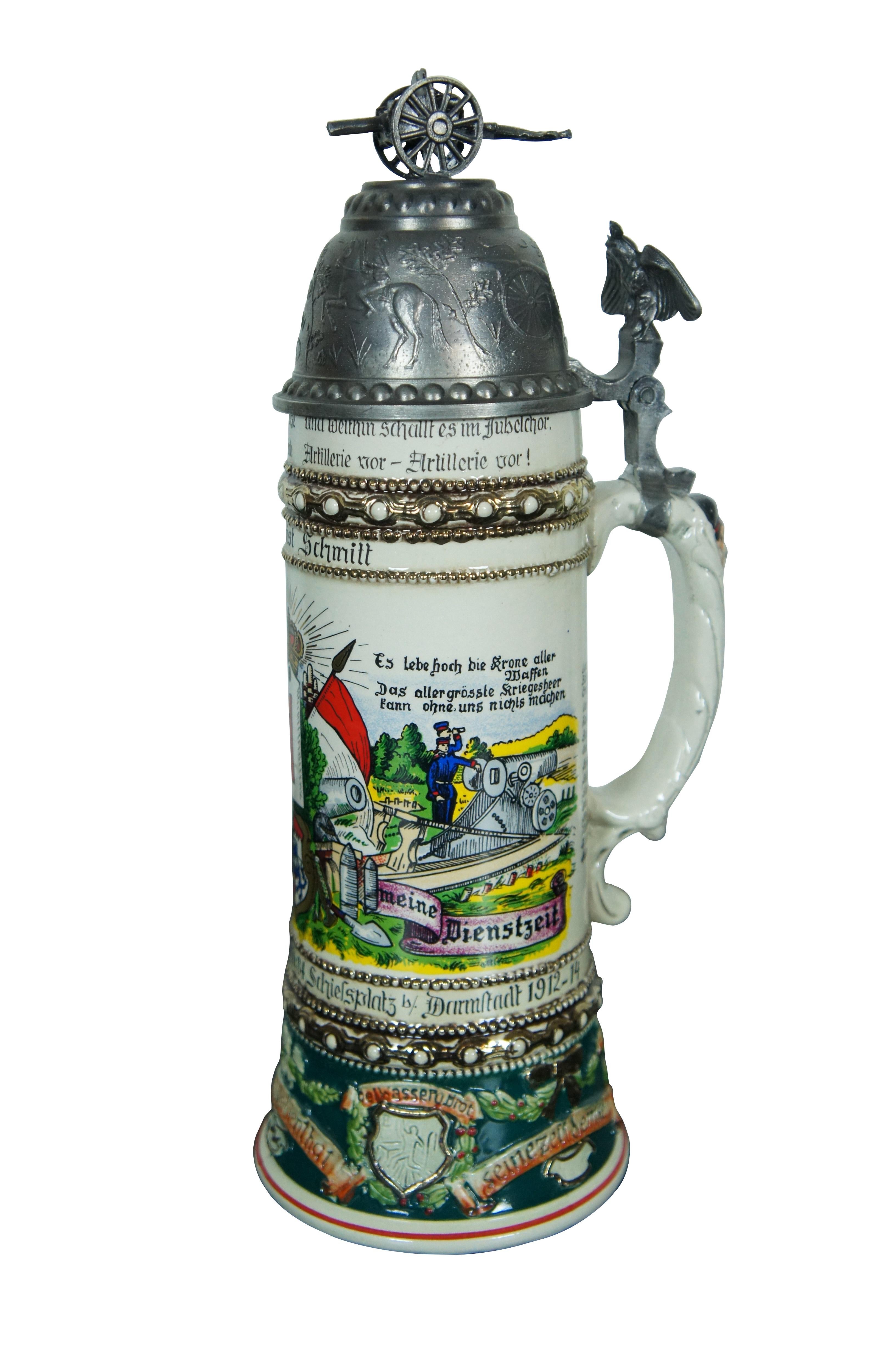 Ancienne porcelaine allemande de l'artillerie de réserve de la Première Guerre mondiale Beer Stein 1912-1914 Bon état à Dayton, OH