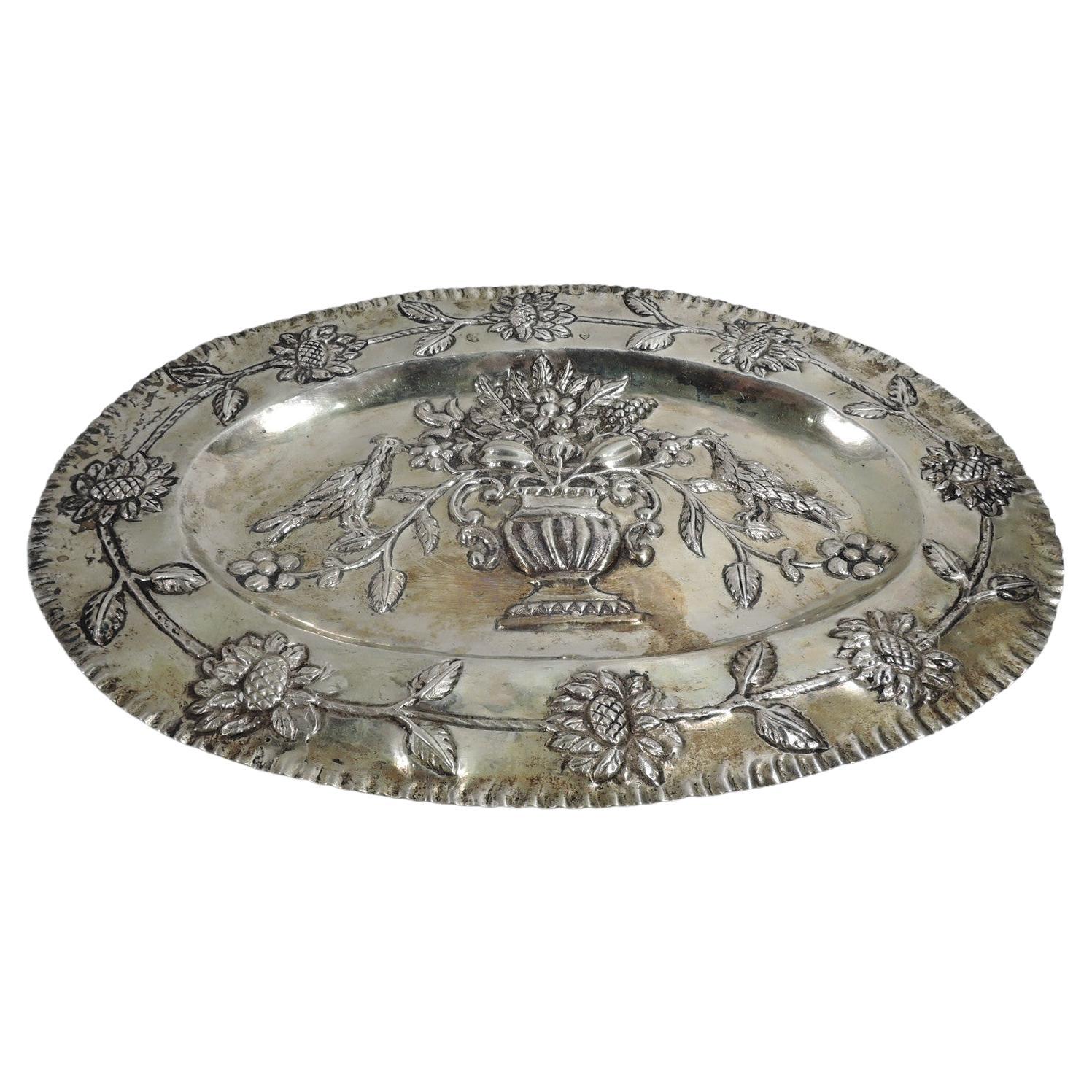 Antique German Naïve Neoclassical Silver Tray For Sale