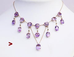 Antique German Necklace natural 25ctw. Amethyst Pearls Gilt Silver/44.5cm/11.5gr