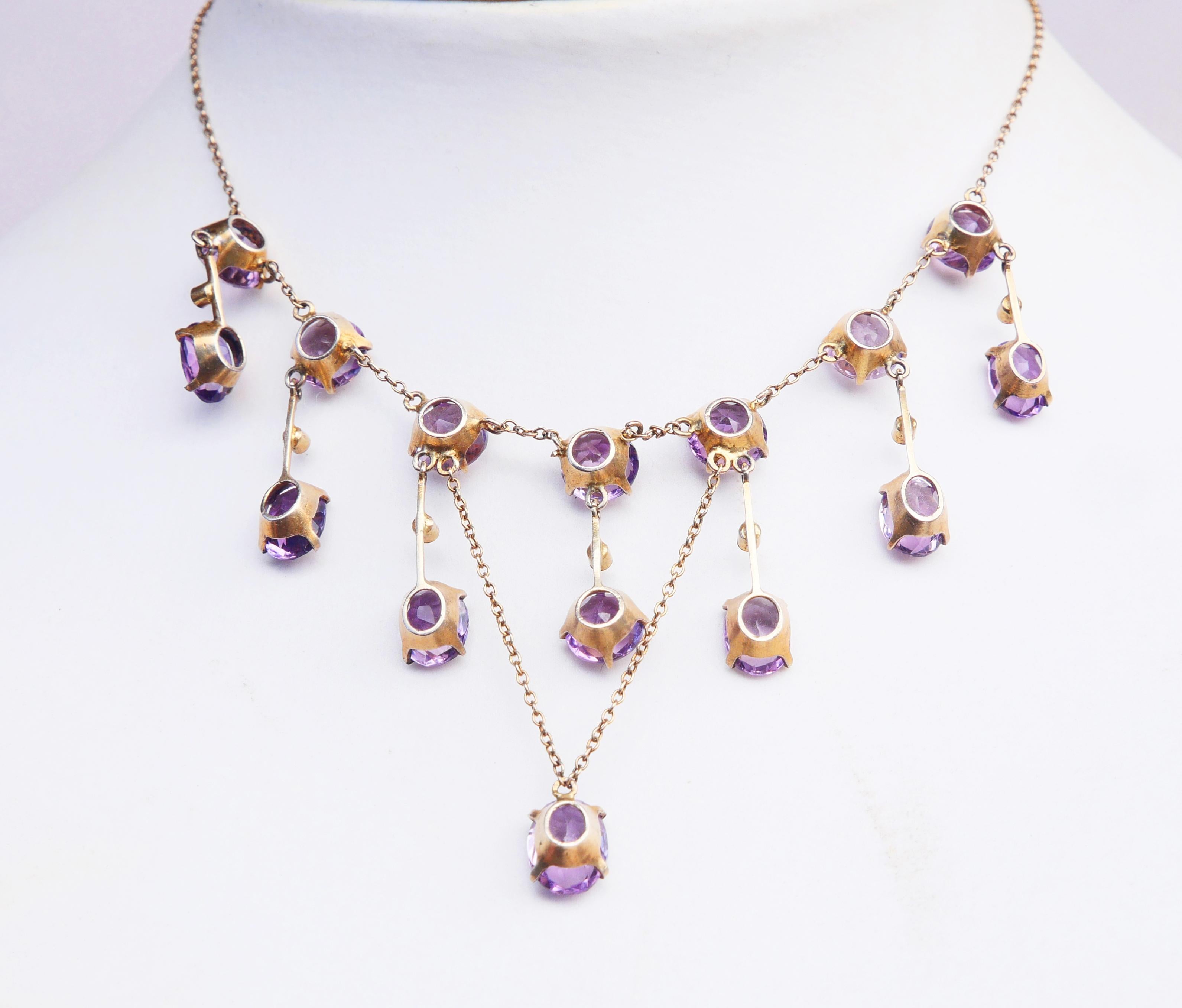 Oval Cut Antique German Necklace natural 25ctw. Amethyst Pearls Gilt Silver/44.5cm/11.5gr For Sale