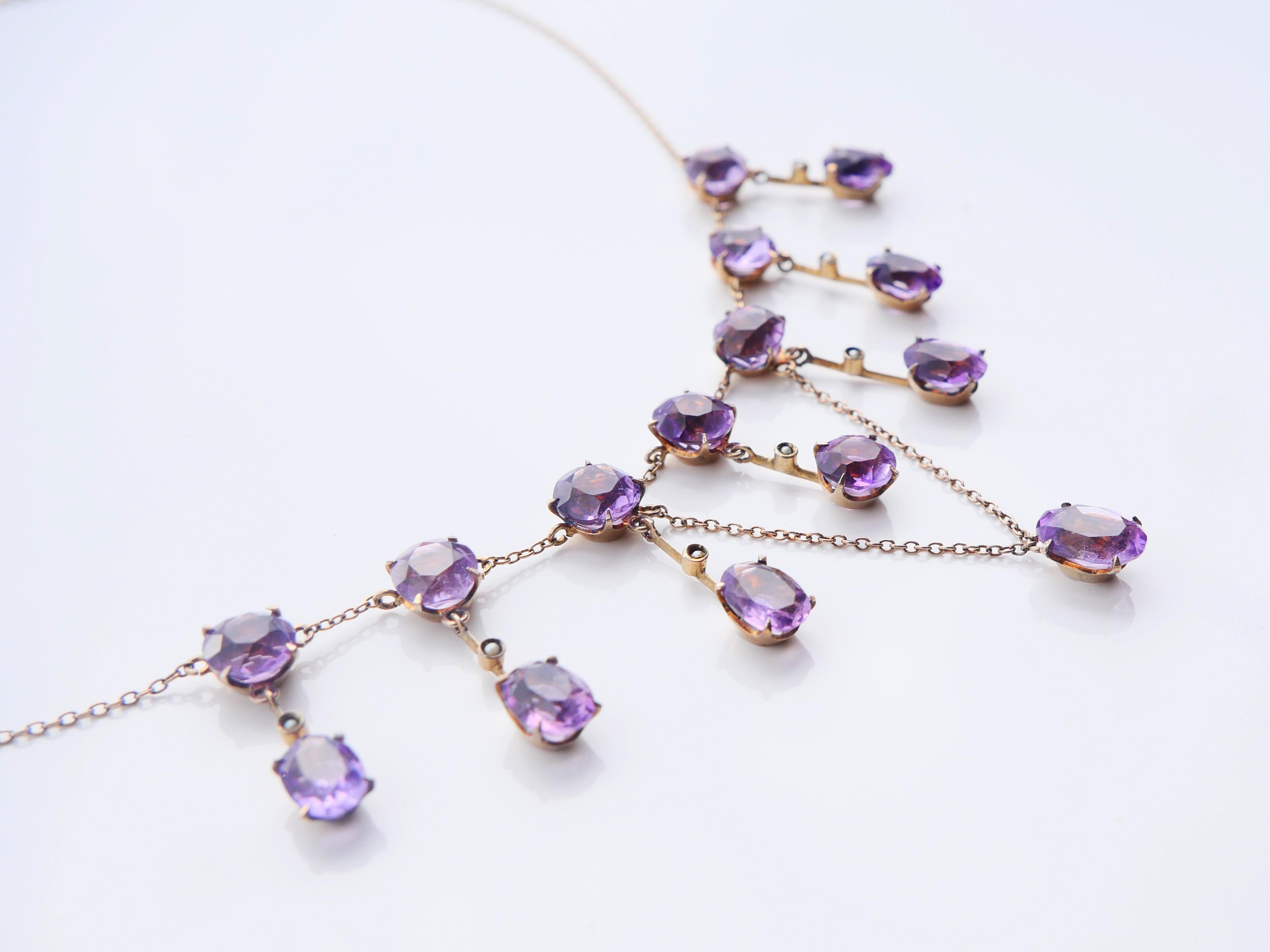 Antique German Necklace natural 25ctw. Amethyst Pearls Gilt Silver/44.5cm/11.5gr For Sale 2