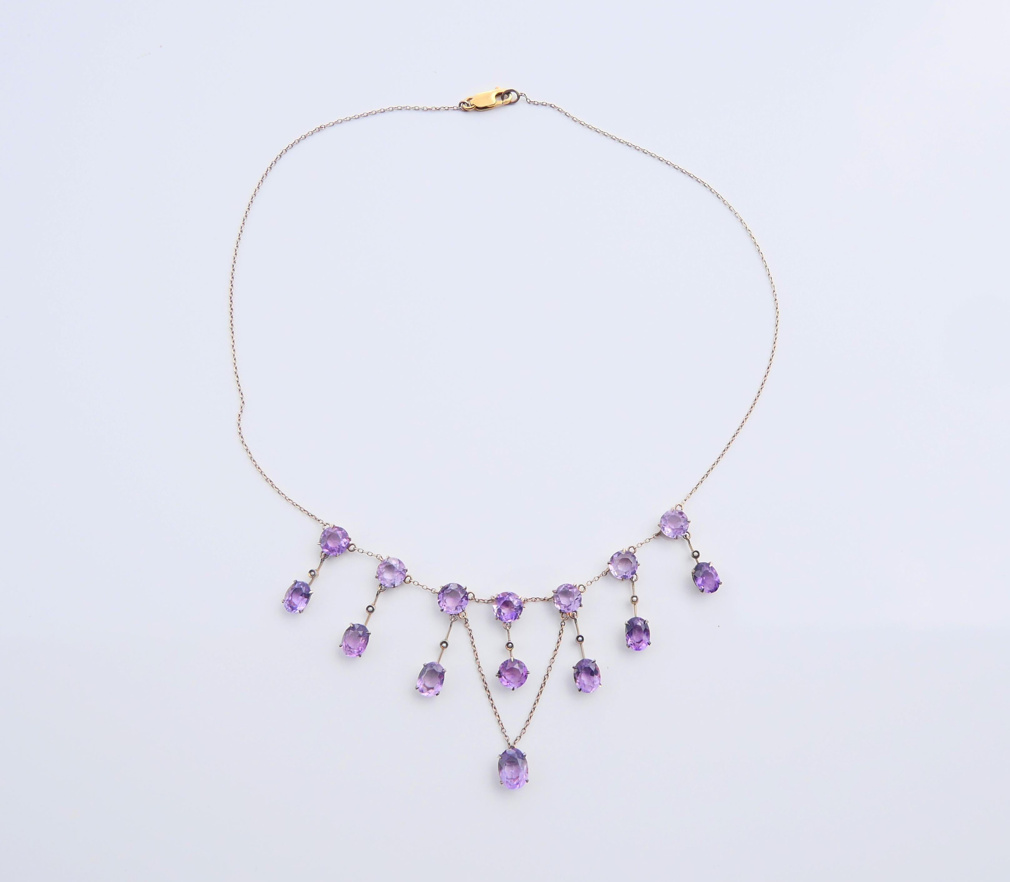 Antique German Necklace natural 25ctw. Amethyst Pearls Gilt Silver/44.5cm/11.5gr For Sale 3