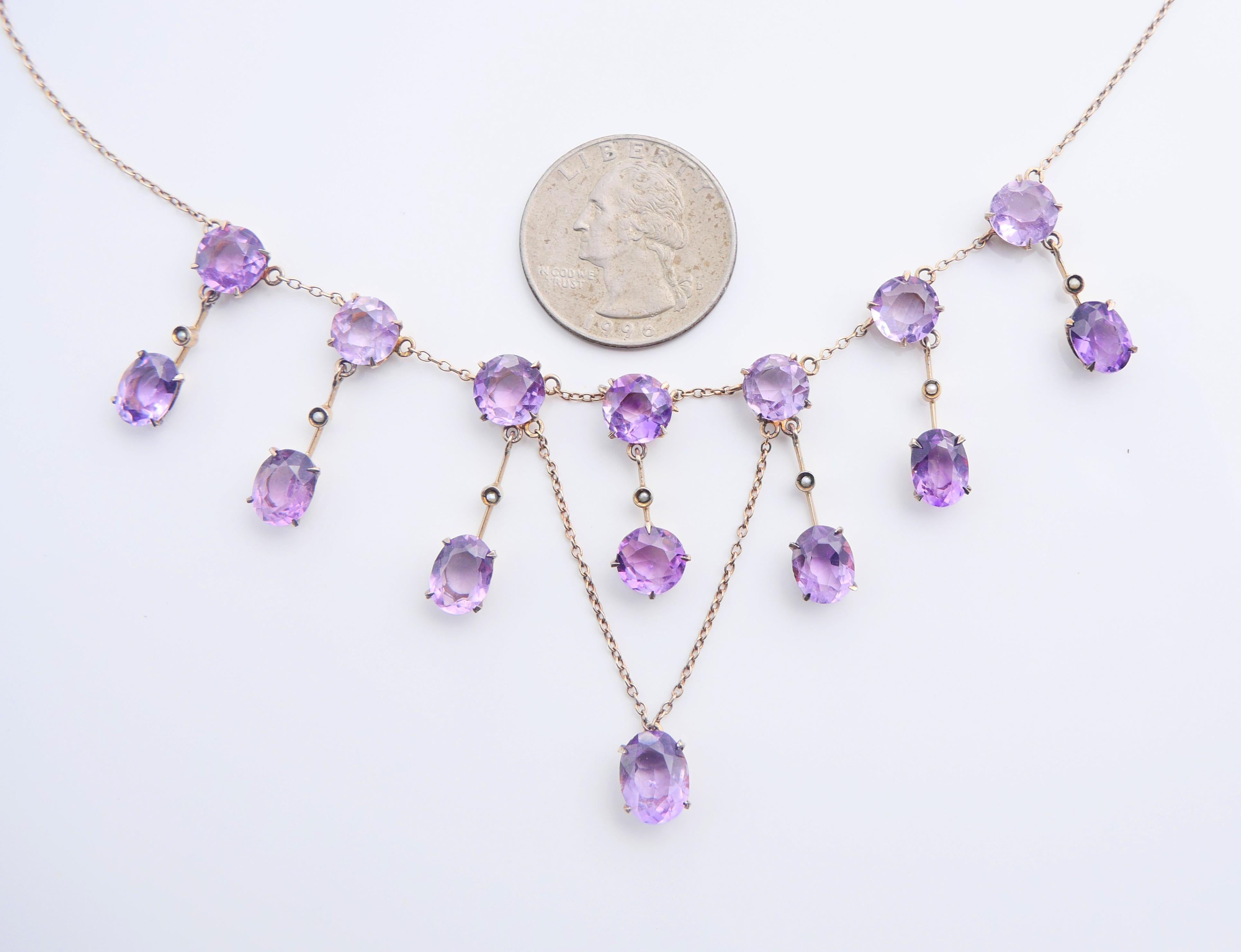 Antique German Necklace natural 25ctw. Amethyst Pearls Gilt Silver/44.5cm/11.5gr For Sale 4