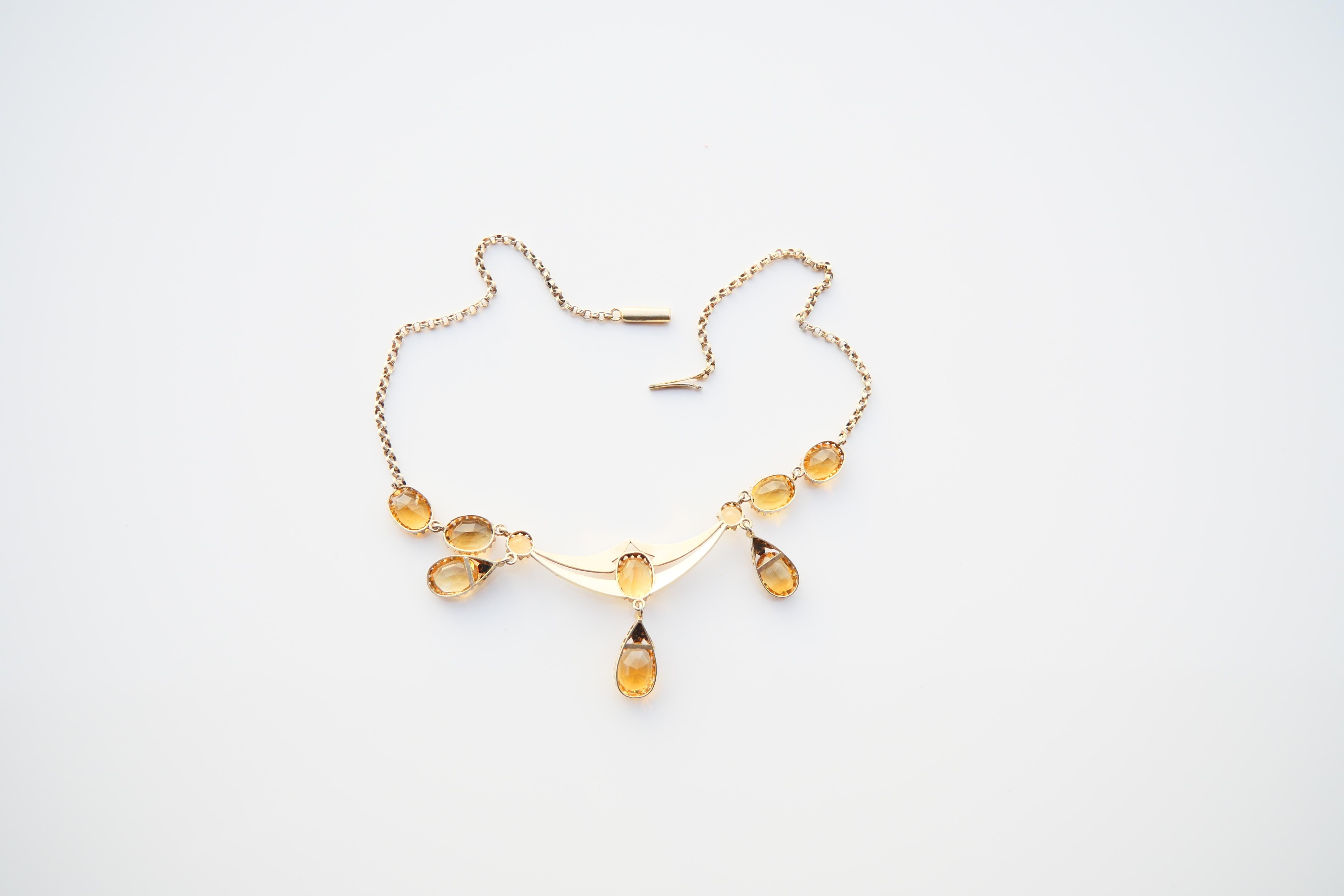 Antique German Necklace natural 37ctw Citrine Pearls Gilt Silver /44 cm/ 22 gr For Sale 5