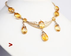 Antike deutsche Halskette, natürlich 37ctw Citrin Perlen vergoldetes Silber /44 cm/ 22 gr