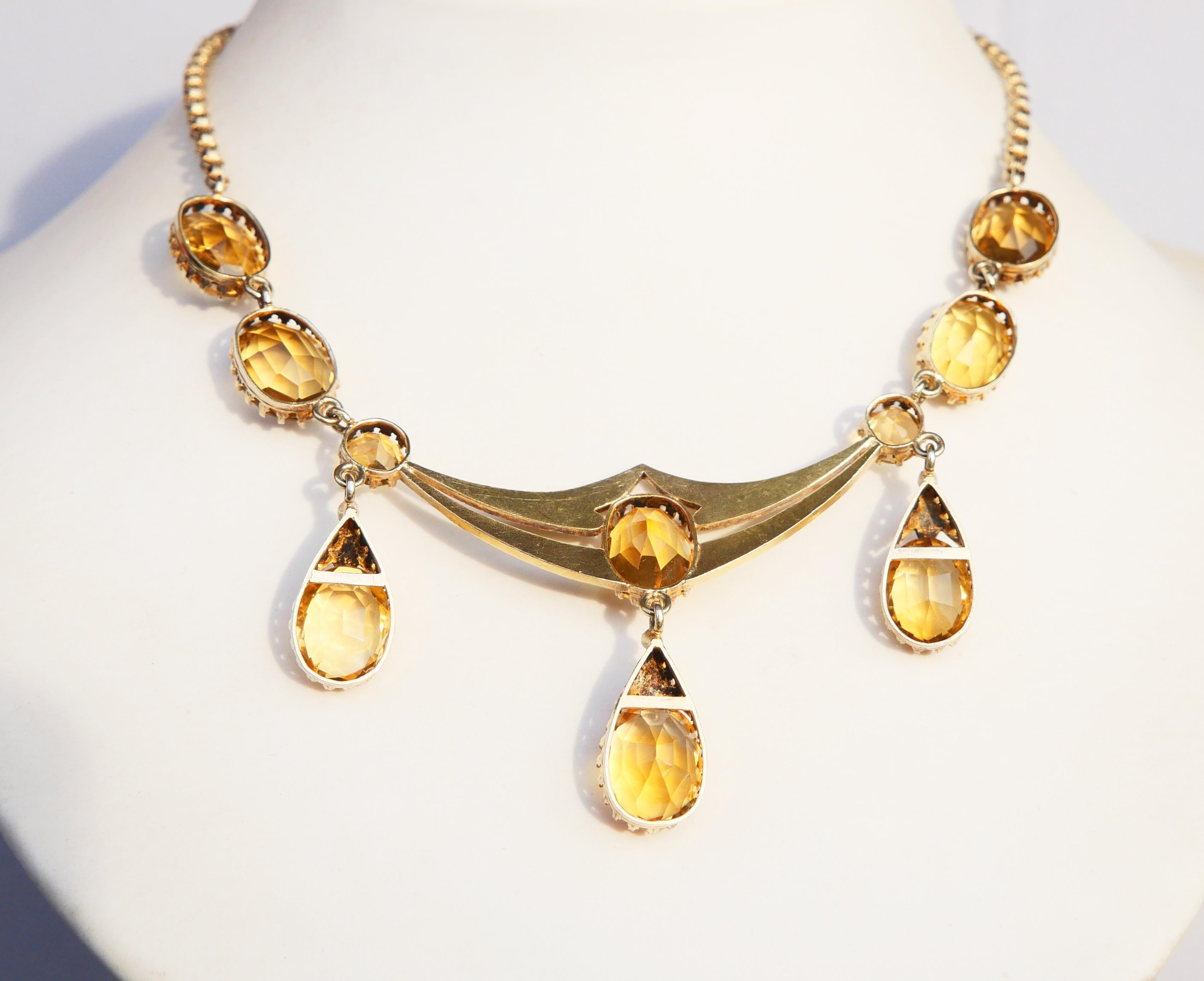 Women's Antique German Necklace natural 37ctw Citrine Pearls Gilt Silver /44 cm/ 22 gr For Sale