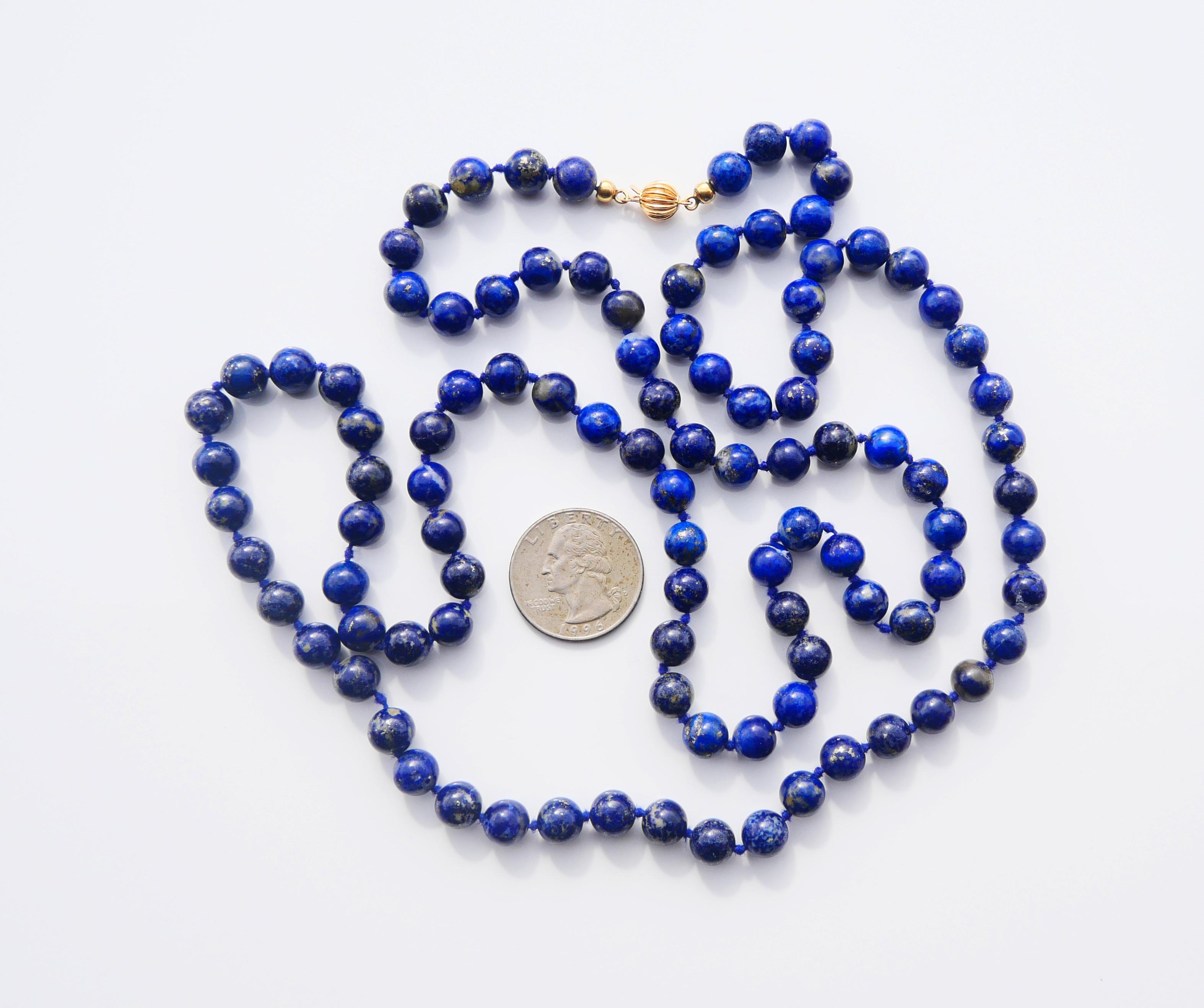 Antike deutsche Halskette, natürlicher Lapislazuli, massiver 14K 585 Gold / 97cm/ 80 gr im Angebot 3