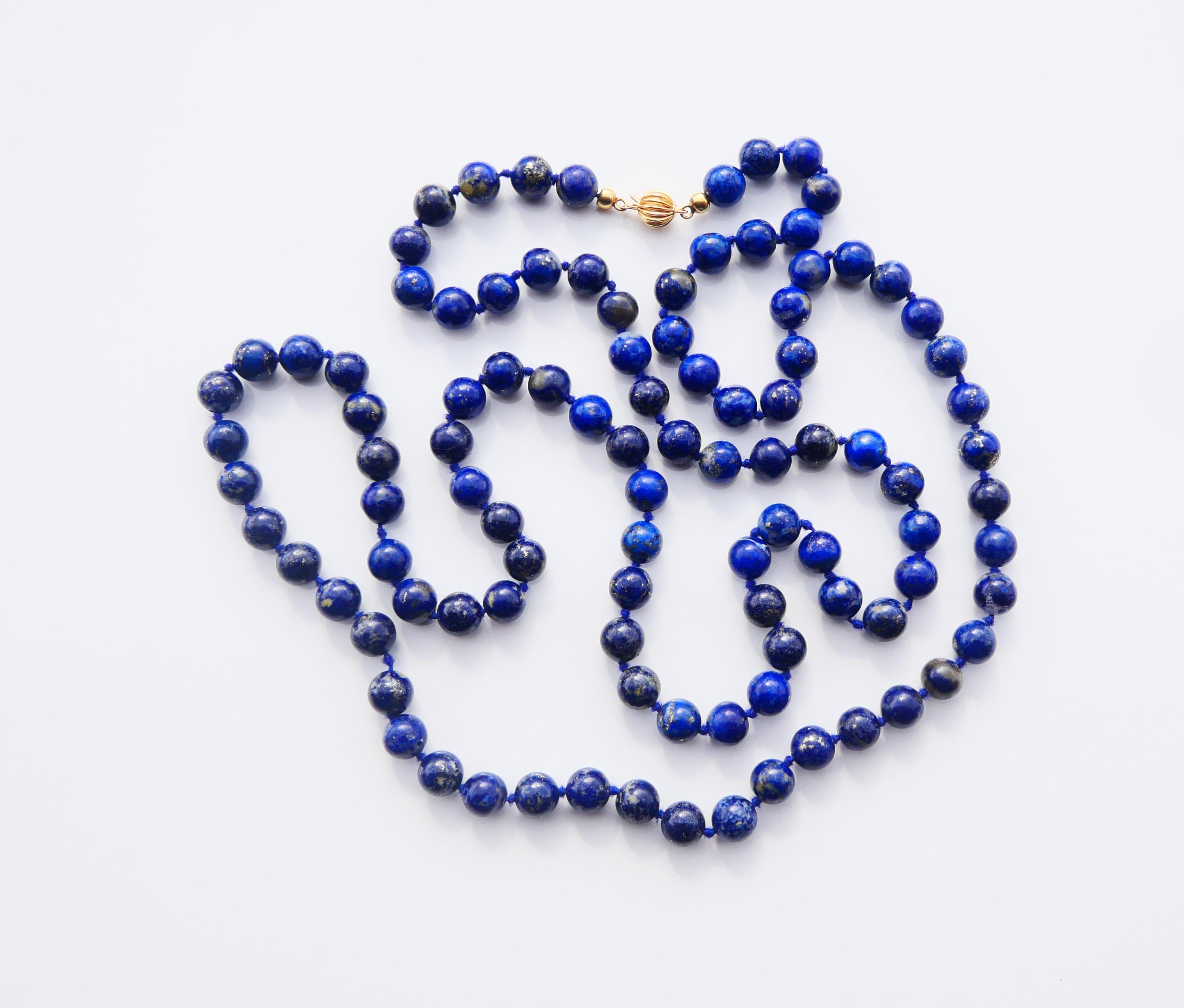 Antike deutsche Halskette, natürlicher Lapislazuli, massiver 14K 585 Gold / 97cm/ 80 gr im Angebot 4