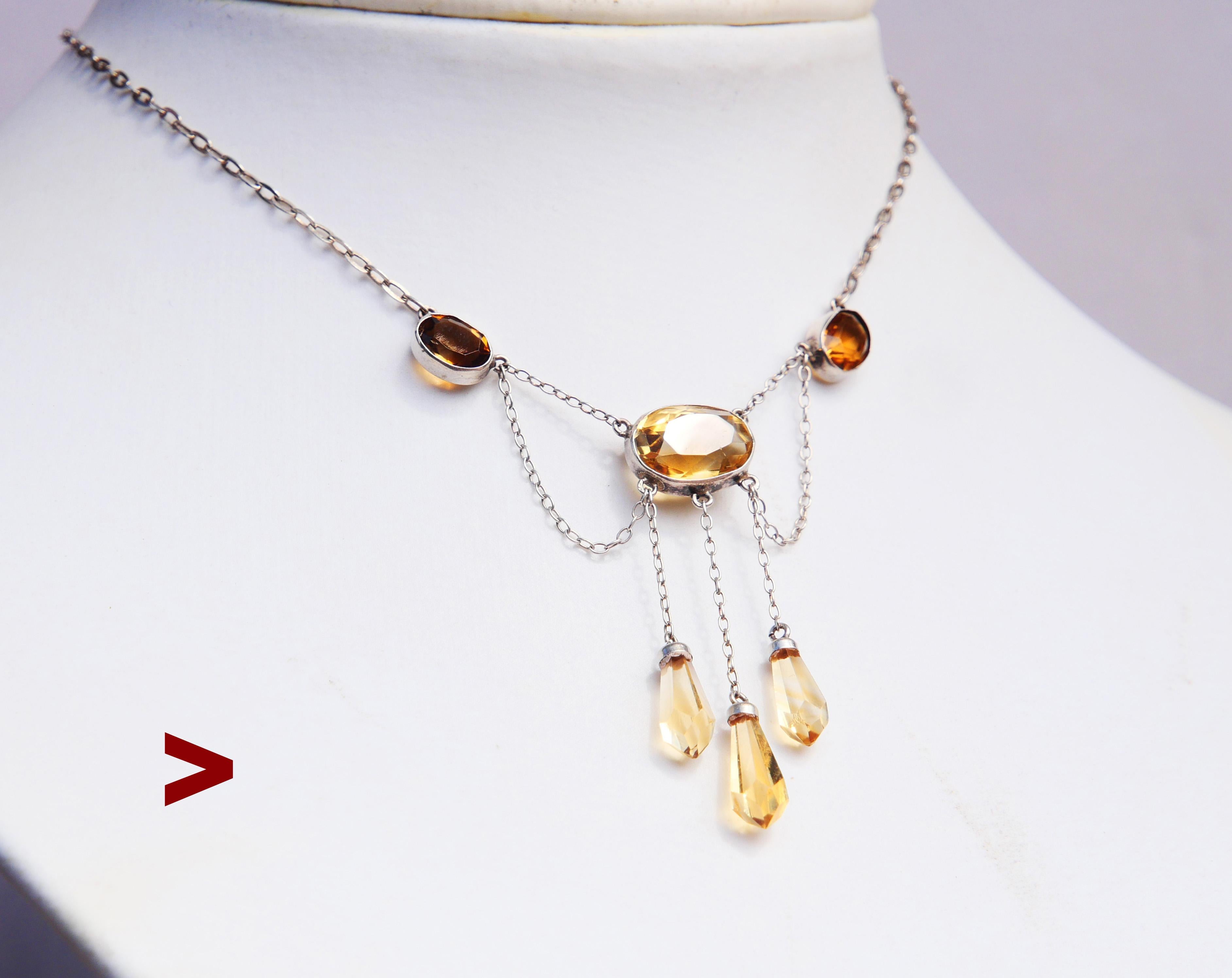 A hand-made German Negligee Necklace.
6 Natural Citrines in Silver framing suspended from a  Silver anchor type chain with c-closure. Such Negligee design was very popular in the 1920s -1930s. I got it together with a few other early XX-century