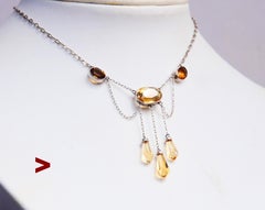 Antique German Neglige Necklace Citrines solid Silver / 44cm / 4.95gr