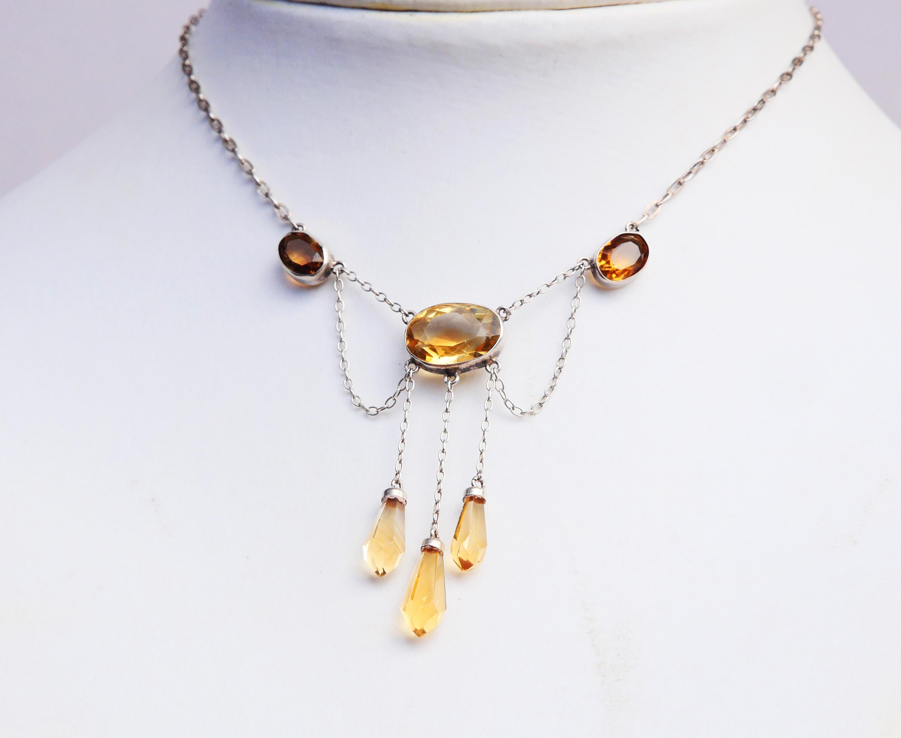 Oval Cut Antique German Neglige Necklace Citrines solid Silver / 44cm / 4.95gr For Sale