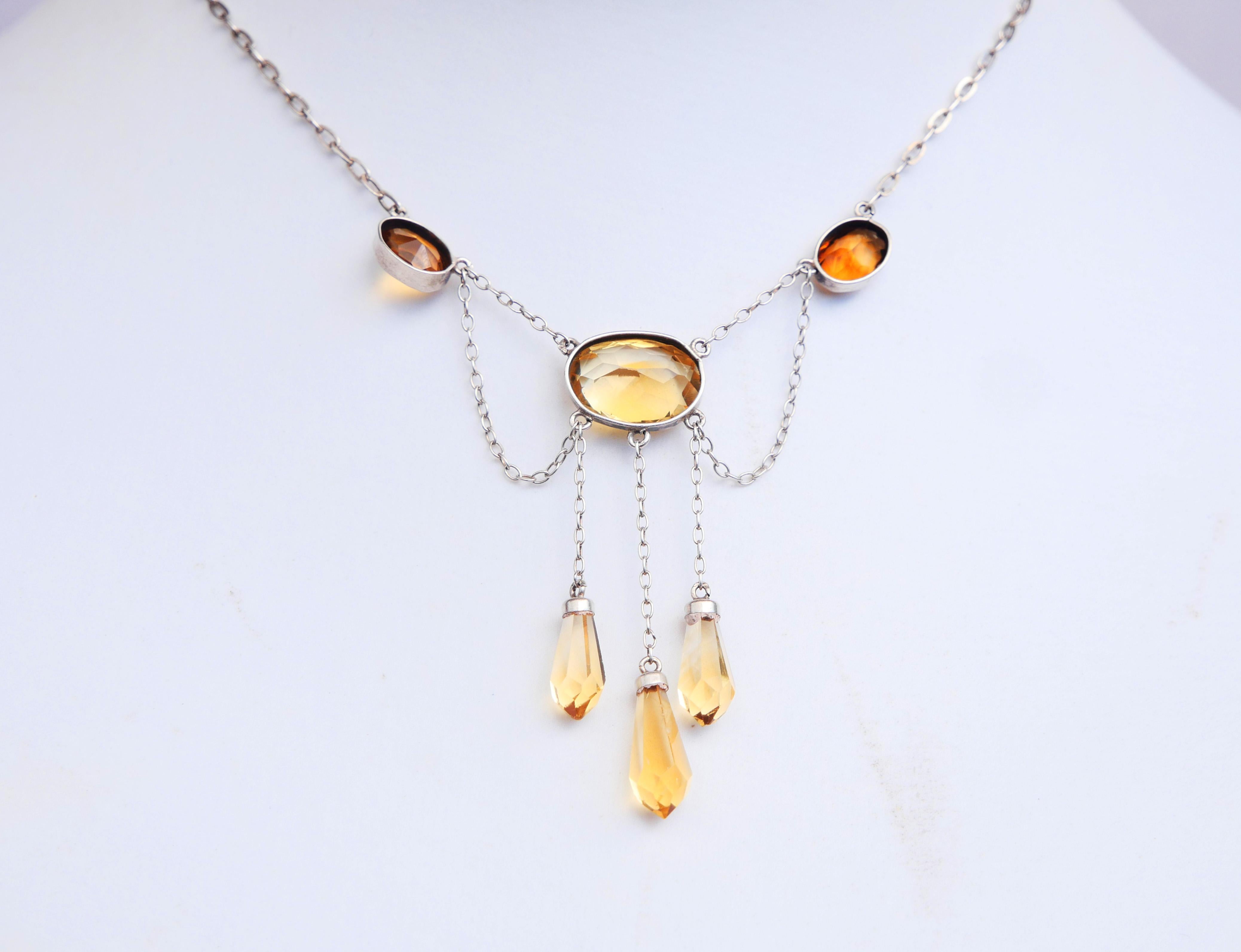 Women's Antique German Neglige Necklace Citrines solid Silver / 44cm / 4.95gr For Sale