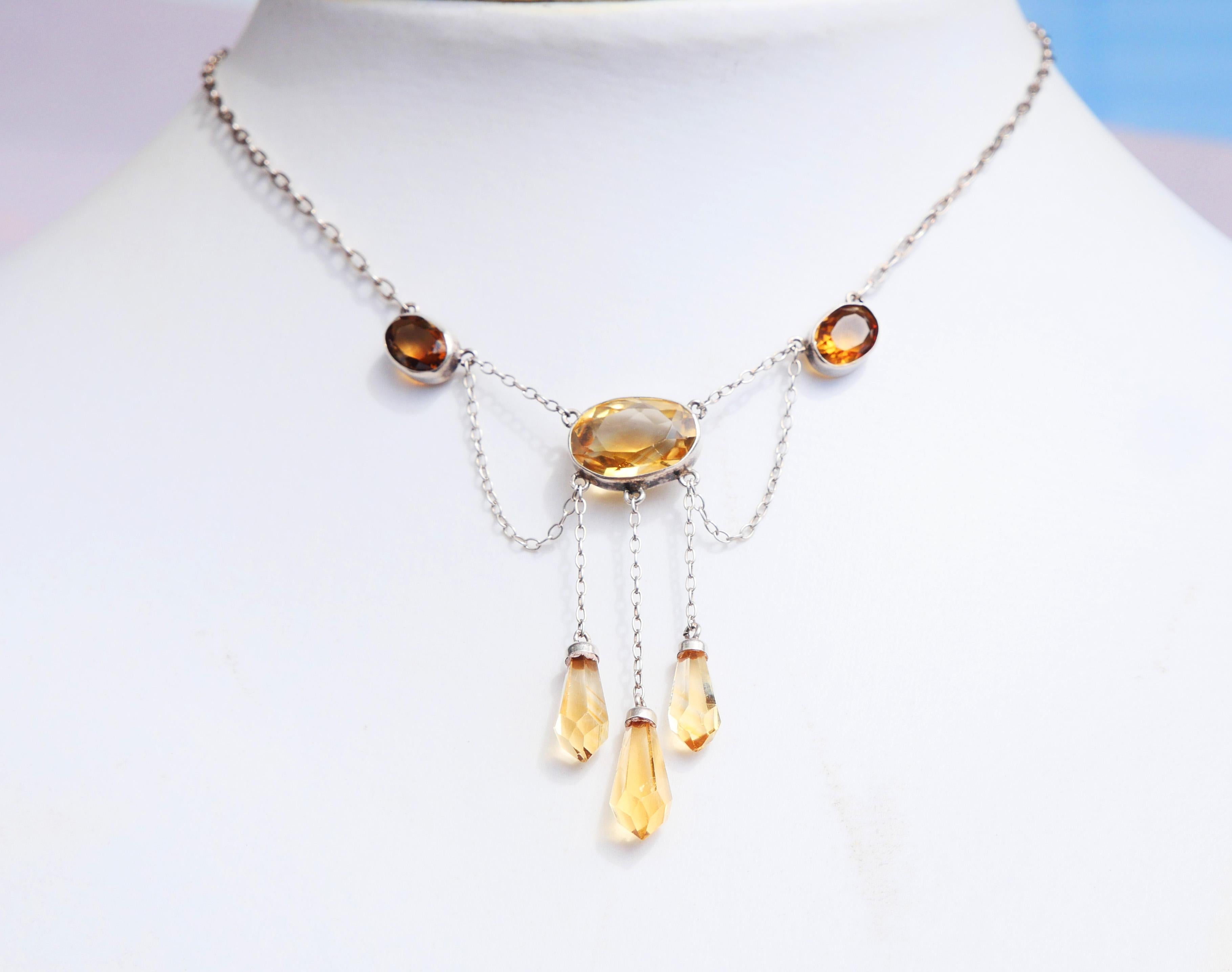 Antique German Neglige Necklace Citrines solid Silver / 44cm / 4.95gr For Sale 1