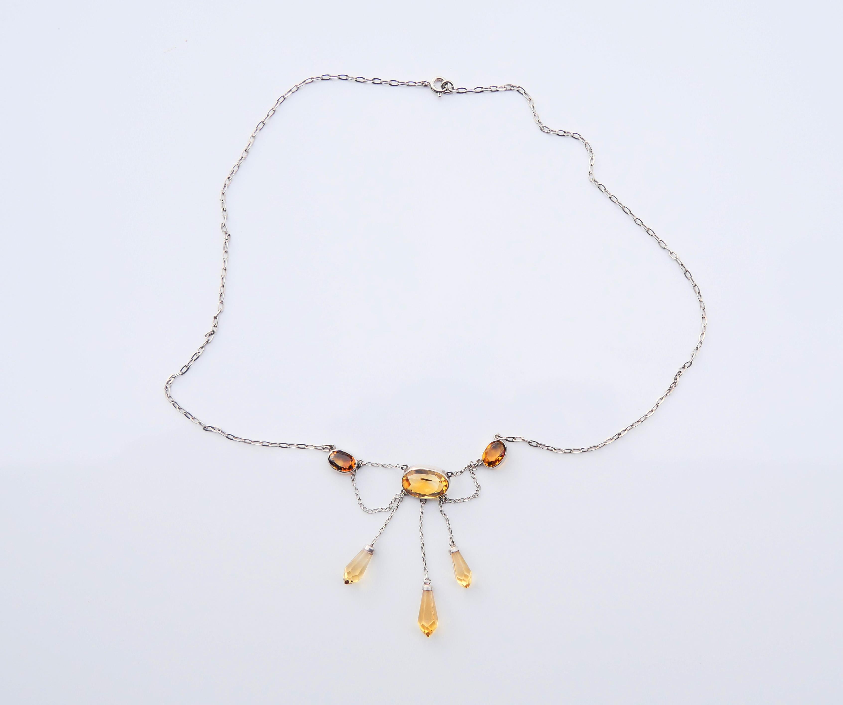 Antique German Neglige Necklace Citrines solid Silver / 44cm / 4.95gr For Sale 2