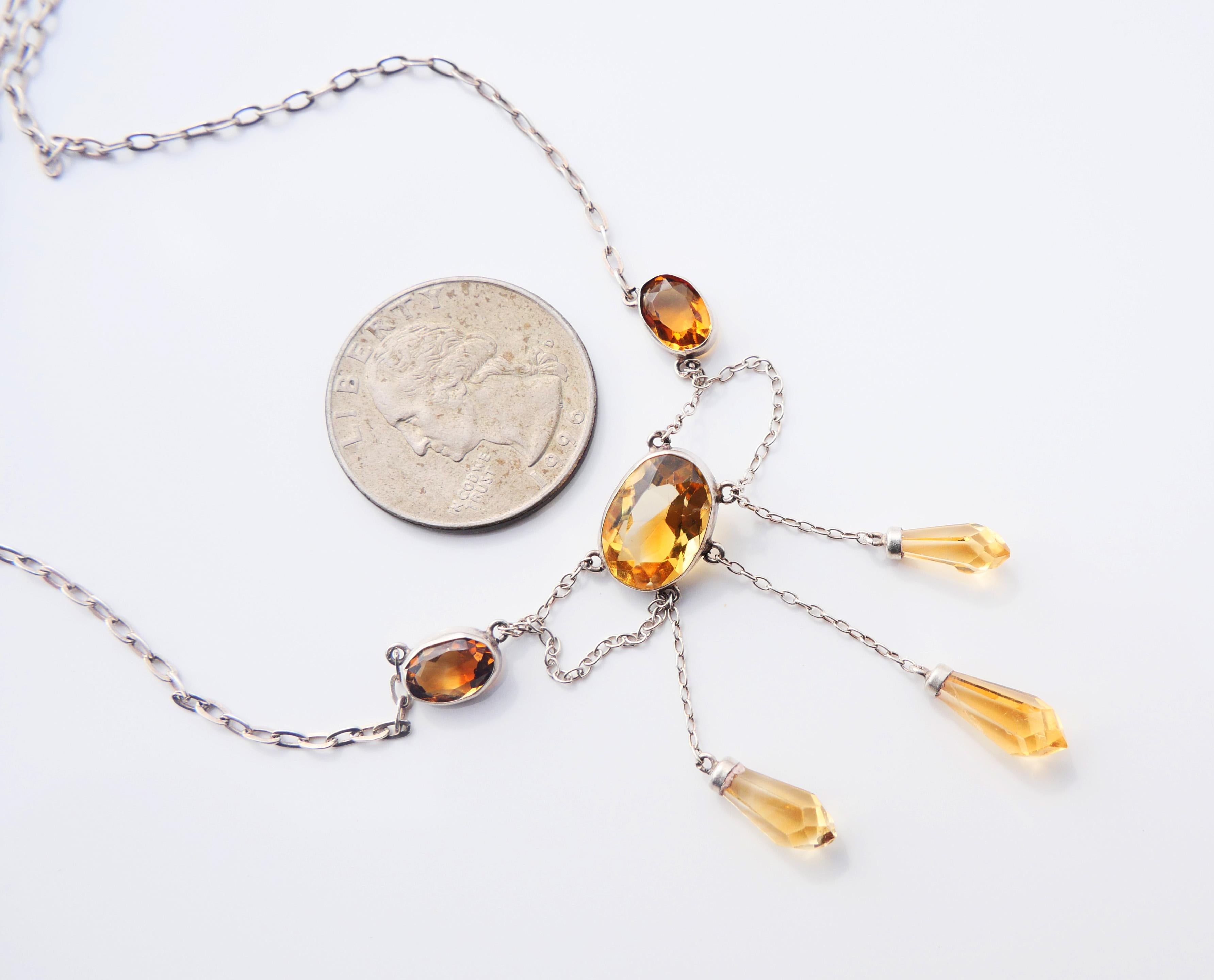Antique German Neglige Necklace Citrines solid Silver / 44cm / 4.95gr For Sale 3