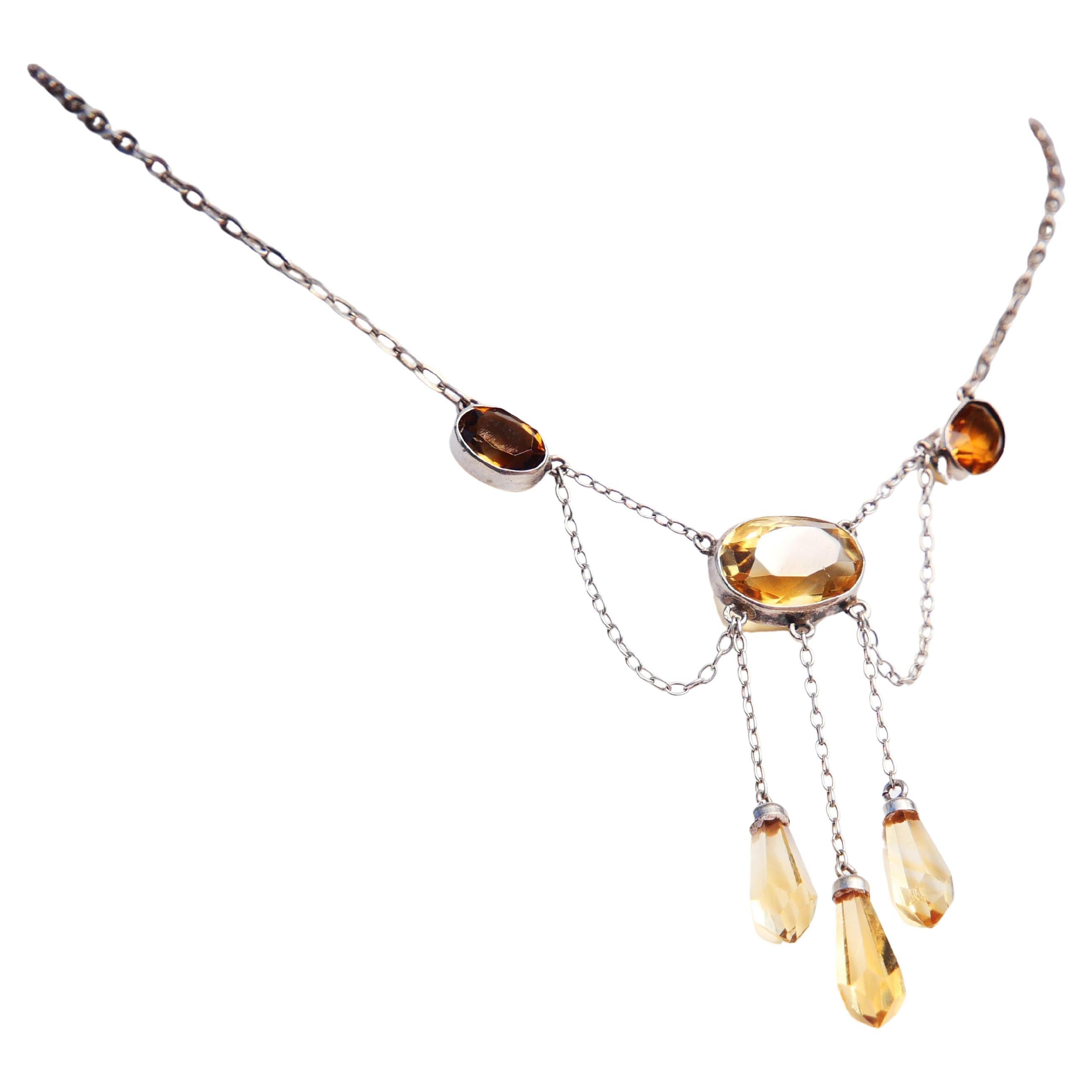 Antique German Neglige Necklace Citrines solid Silver / 44cm / 4.95gr For Sale