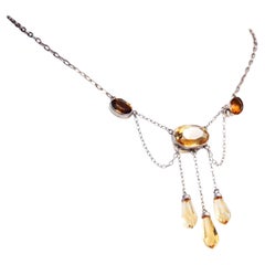 Antique German Neglige Necklace Citrines solid Silver / 44cm / 4.95gr