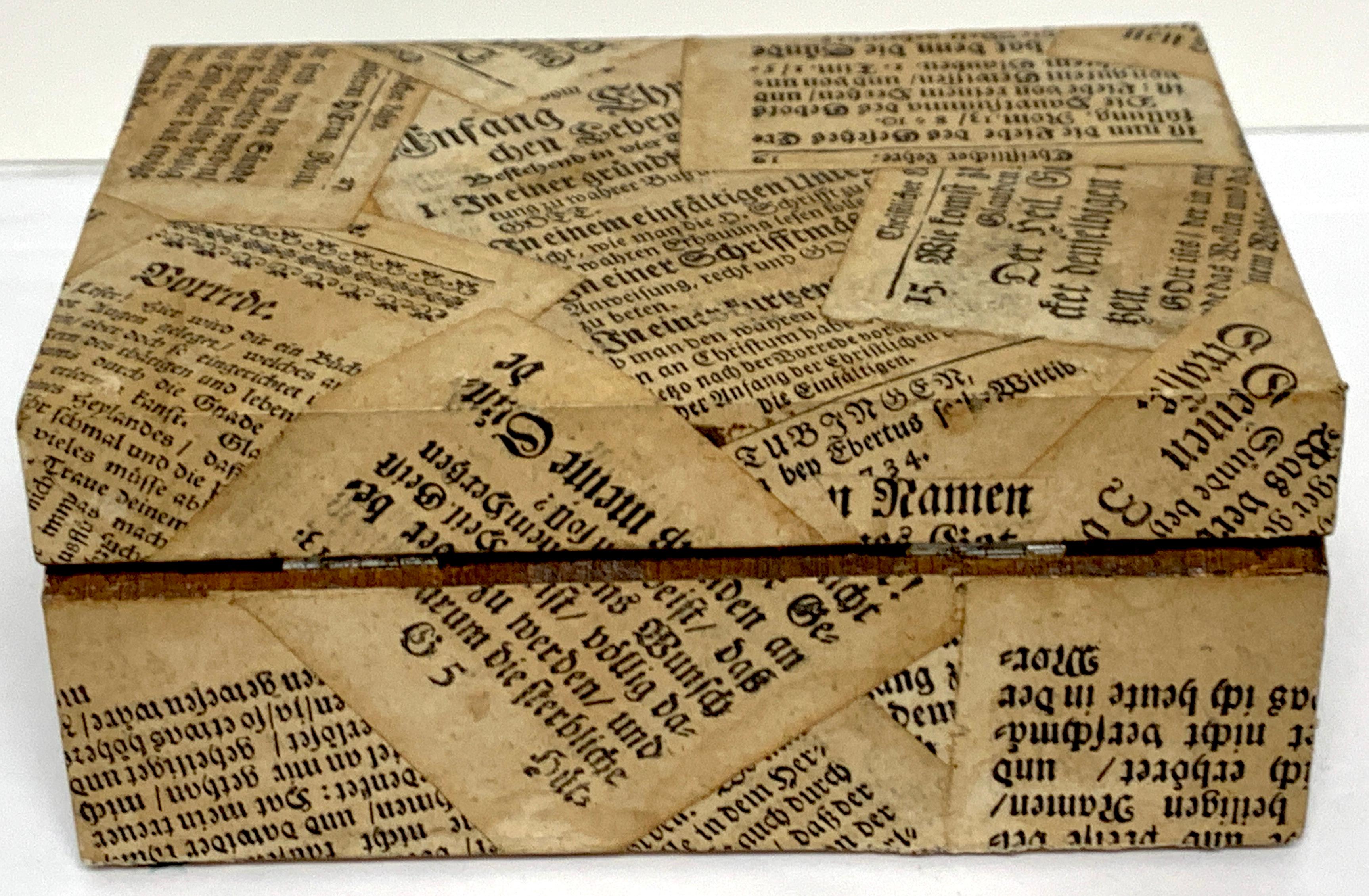 Antique German Newspaper Decoupage Table Box In Good Condition For Sale In West Palm Beach, FL