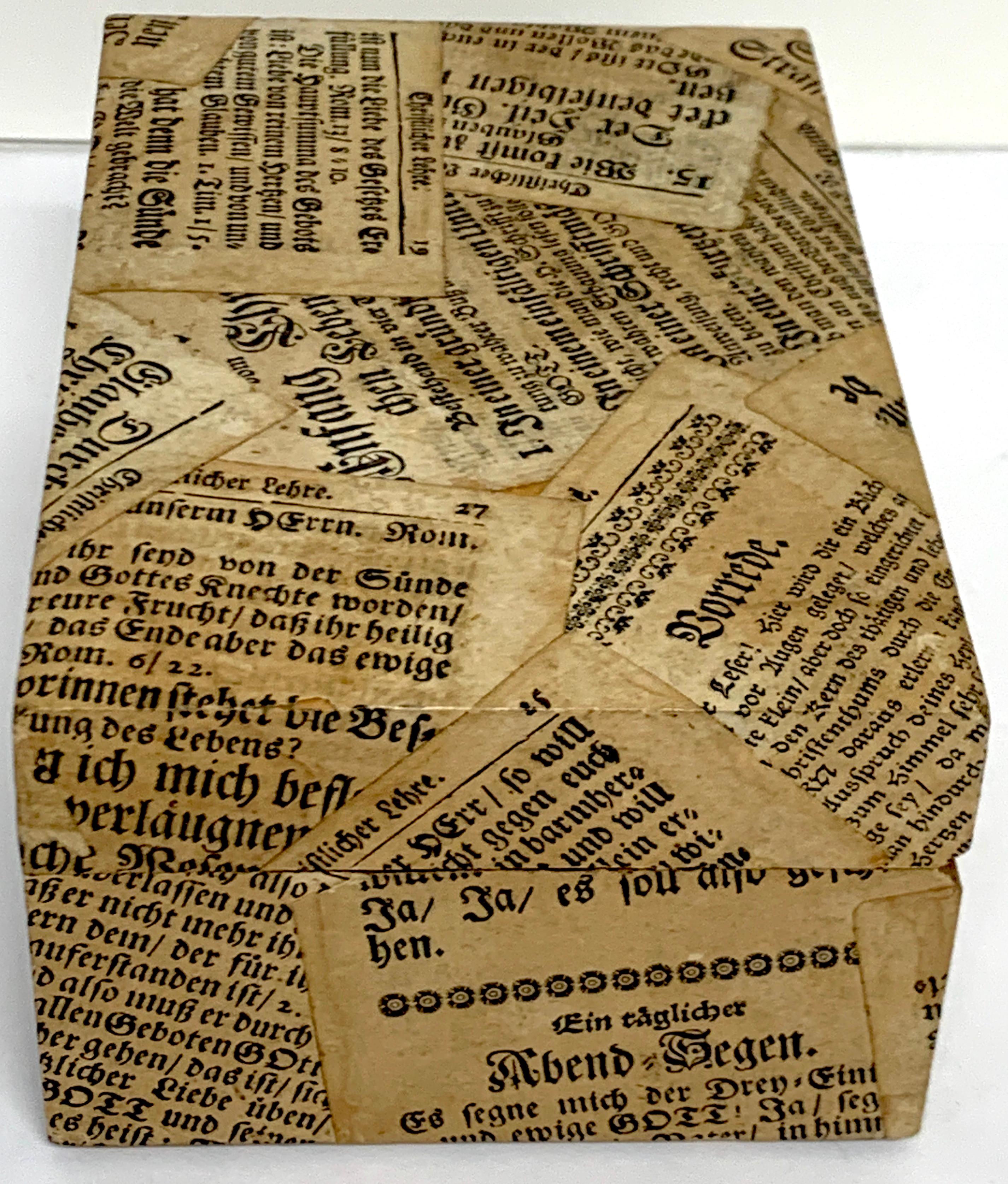 20th Century Antique German Newspaper Decoupage Table Box For Sale